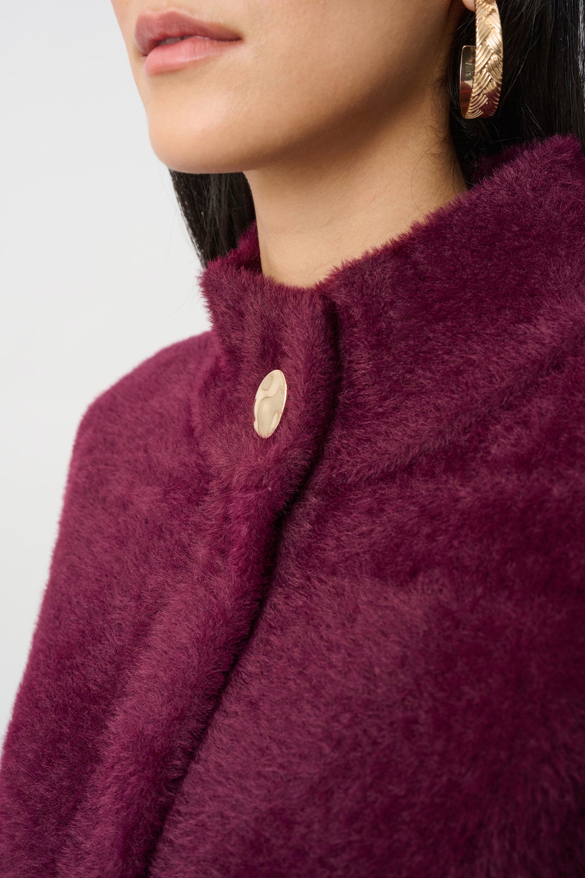 Joseph Ribkoff Elderberry Feather Yarn Mock-Neck Coat