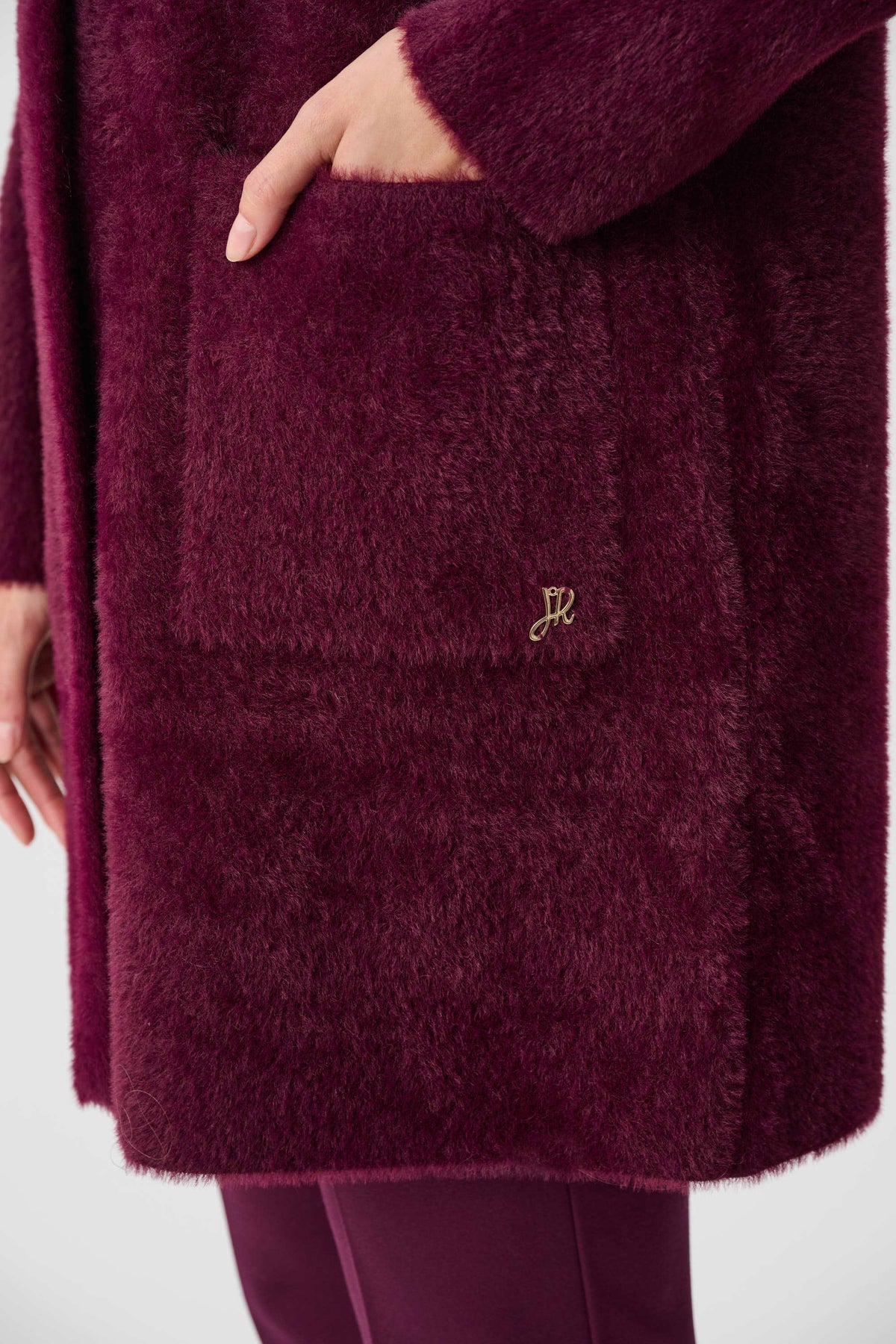 Joseph Ribkoff Elderberry Feather Yarn Mock-Neck Coat
