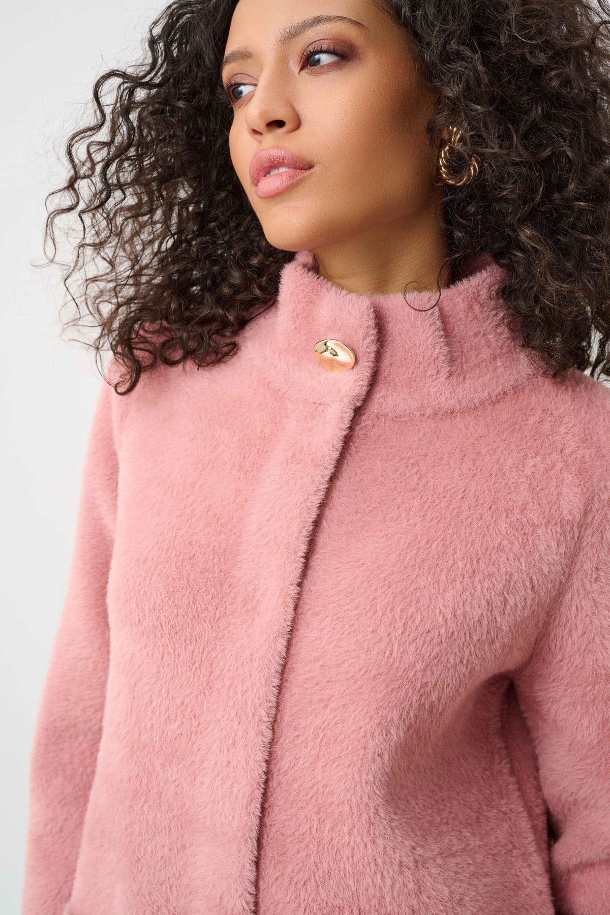 Joseph Ribkoff Vintage Rose Feather Yarn Mock-Neck Coat