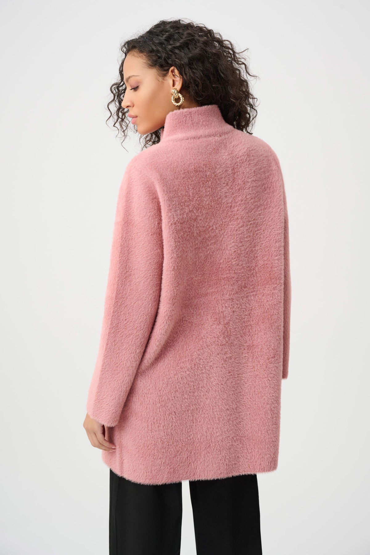 Joseph Ribkoff Vintage Rose Feather Yarn Mock-Neck Coat