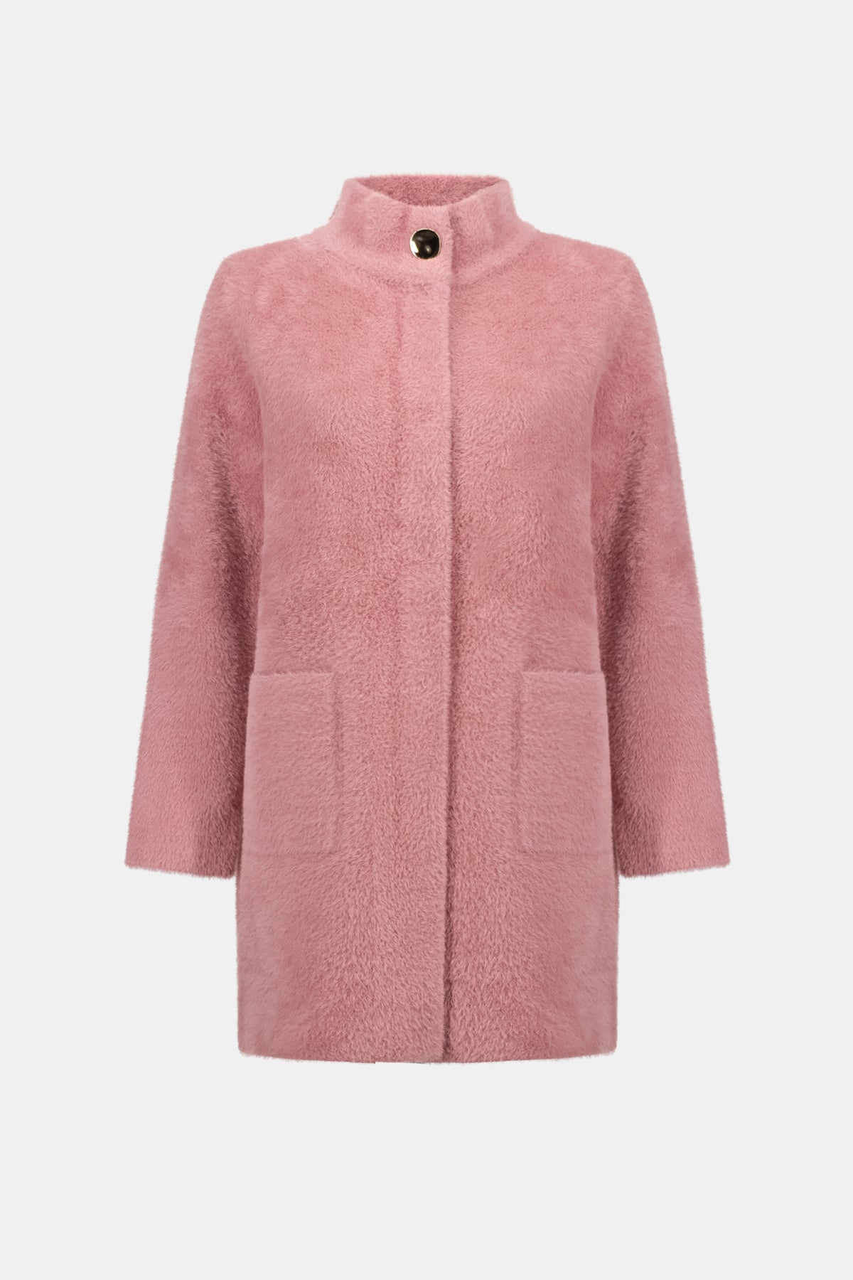 Joseph Ribkoff Vintage Rose Feather Yarn Mock-Neck Coat