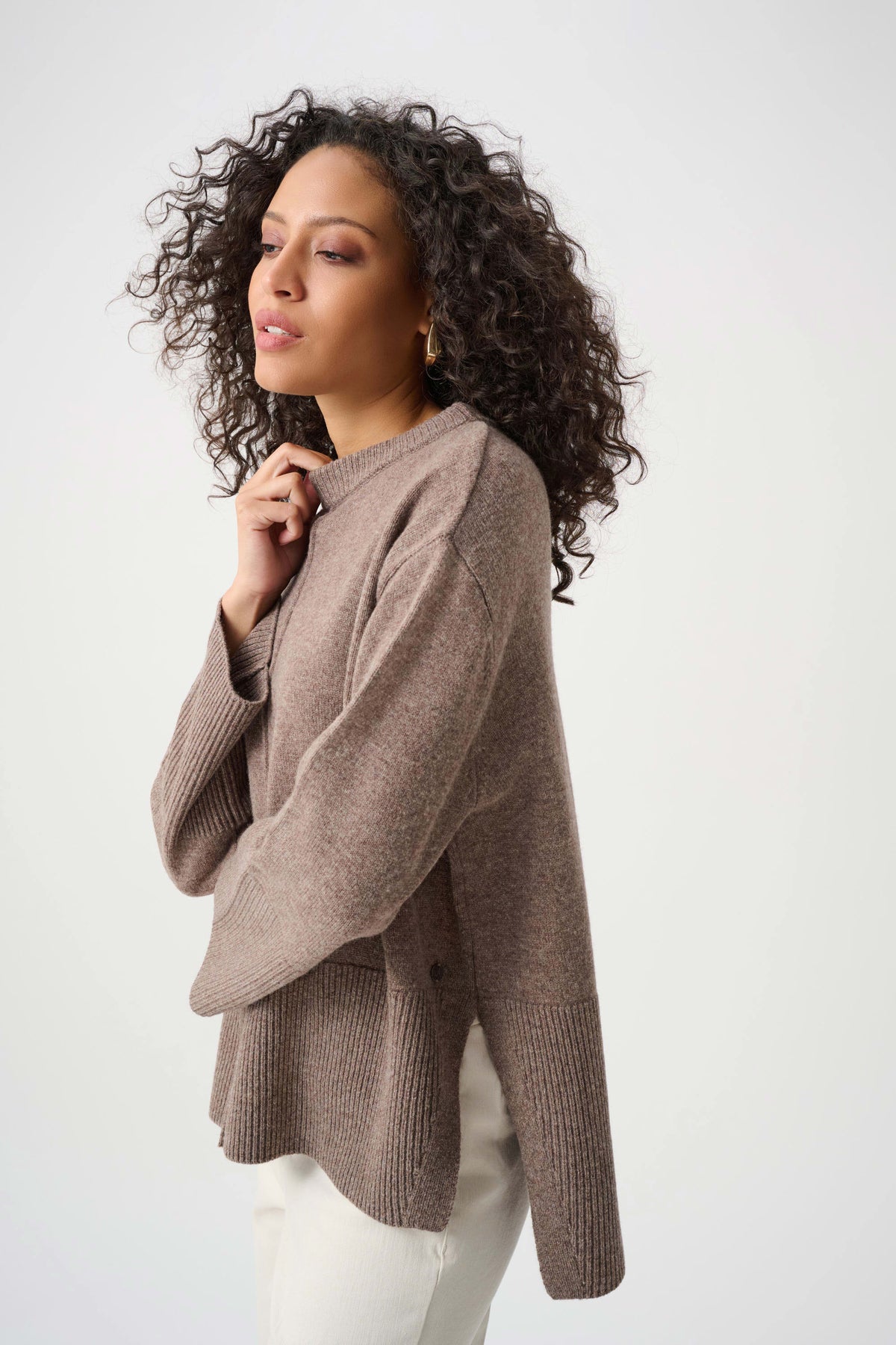 Joseph Ribkoff Mink Melange Wool Boxy Crewneck Sweater