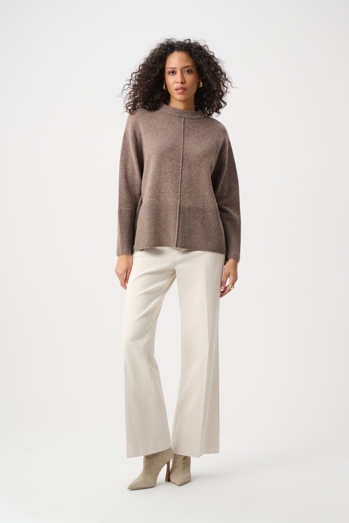 Joseph Ribkoff Mink Melange Wool Boxy Crewneck Sweater