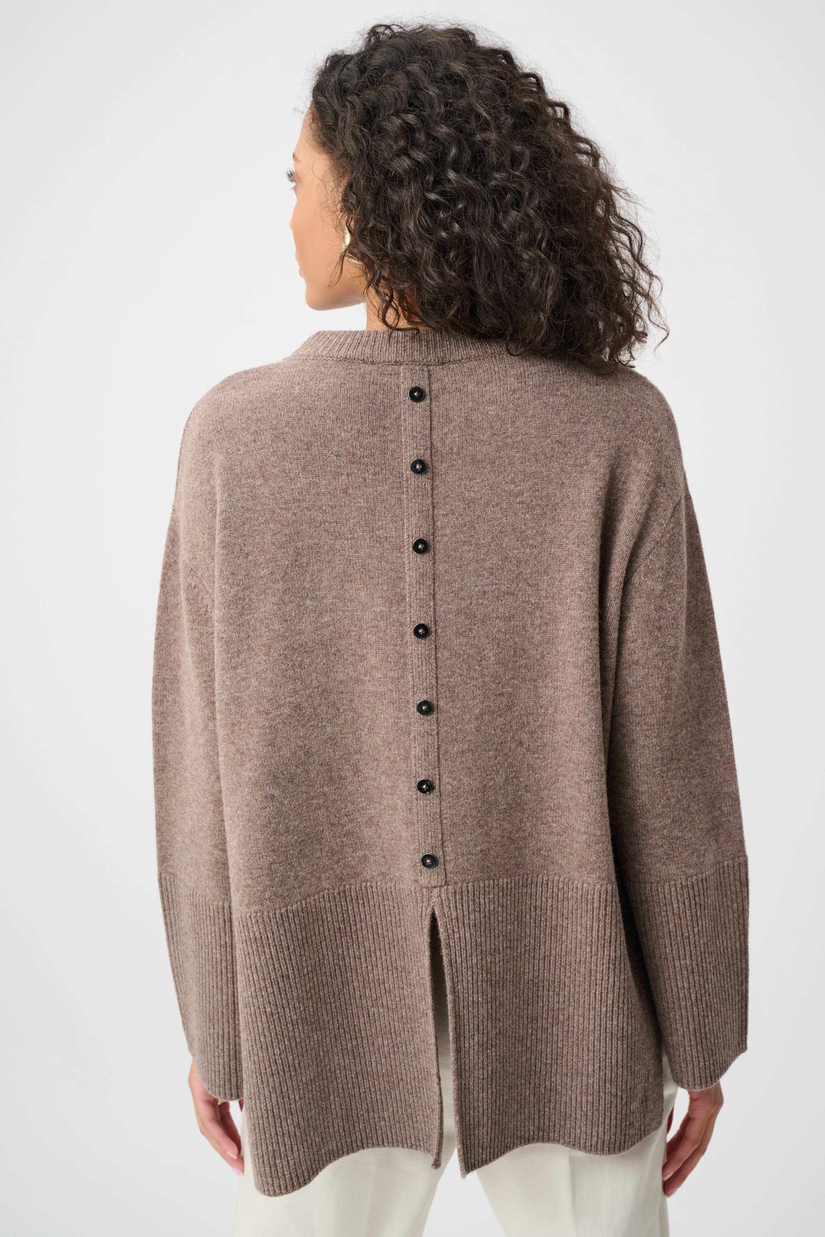 Joseph Ribkoff Mink Melange Wool Boxy Crewneck Sweater