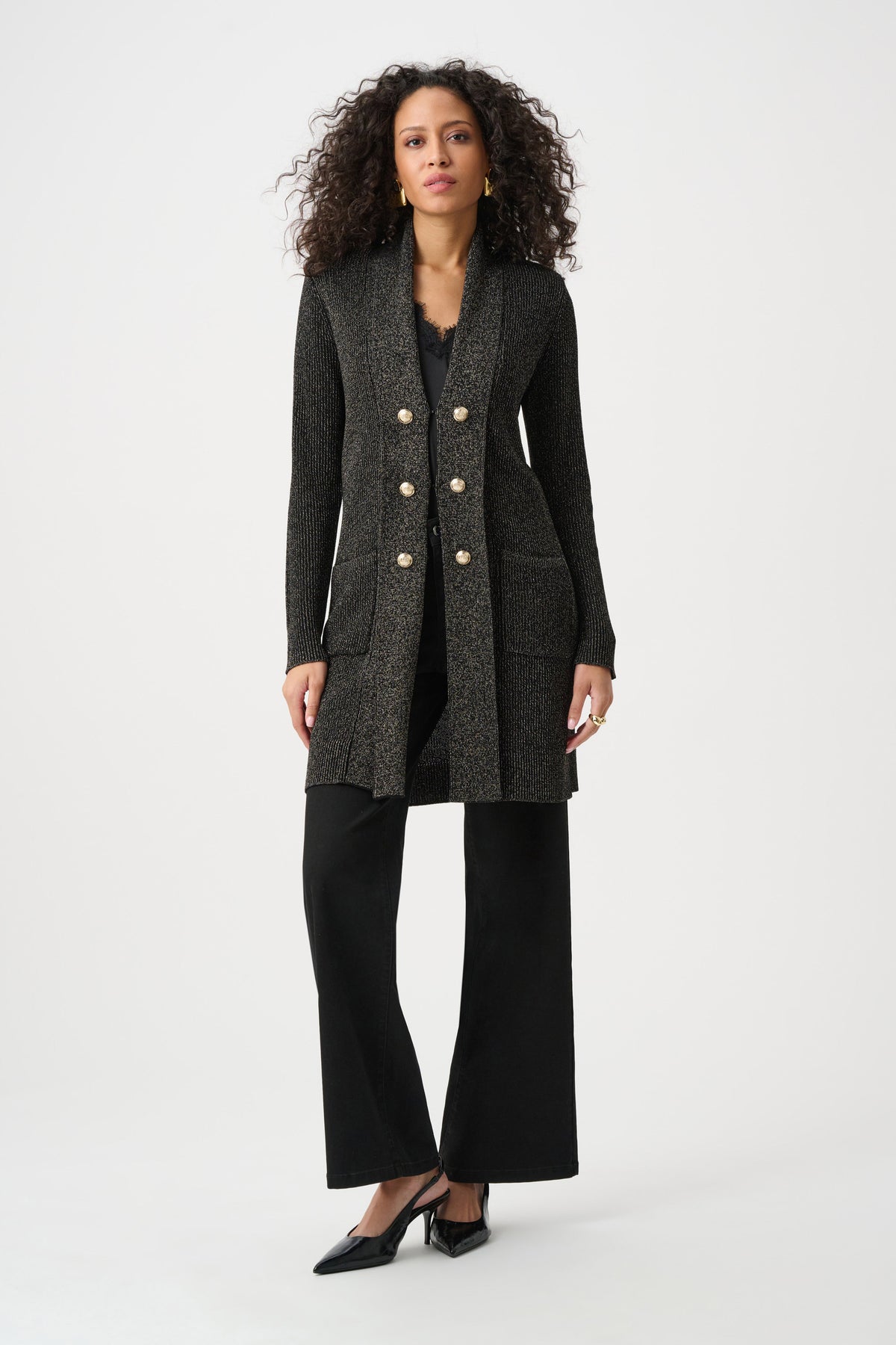 Joseph Ribkoff Black/Multi Lurex Knit Military-Style Cover Up