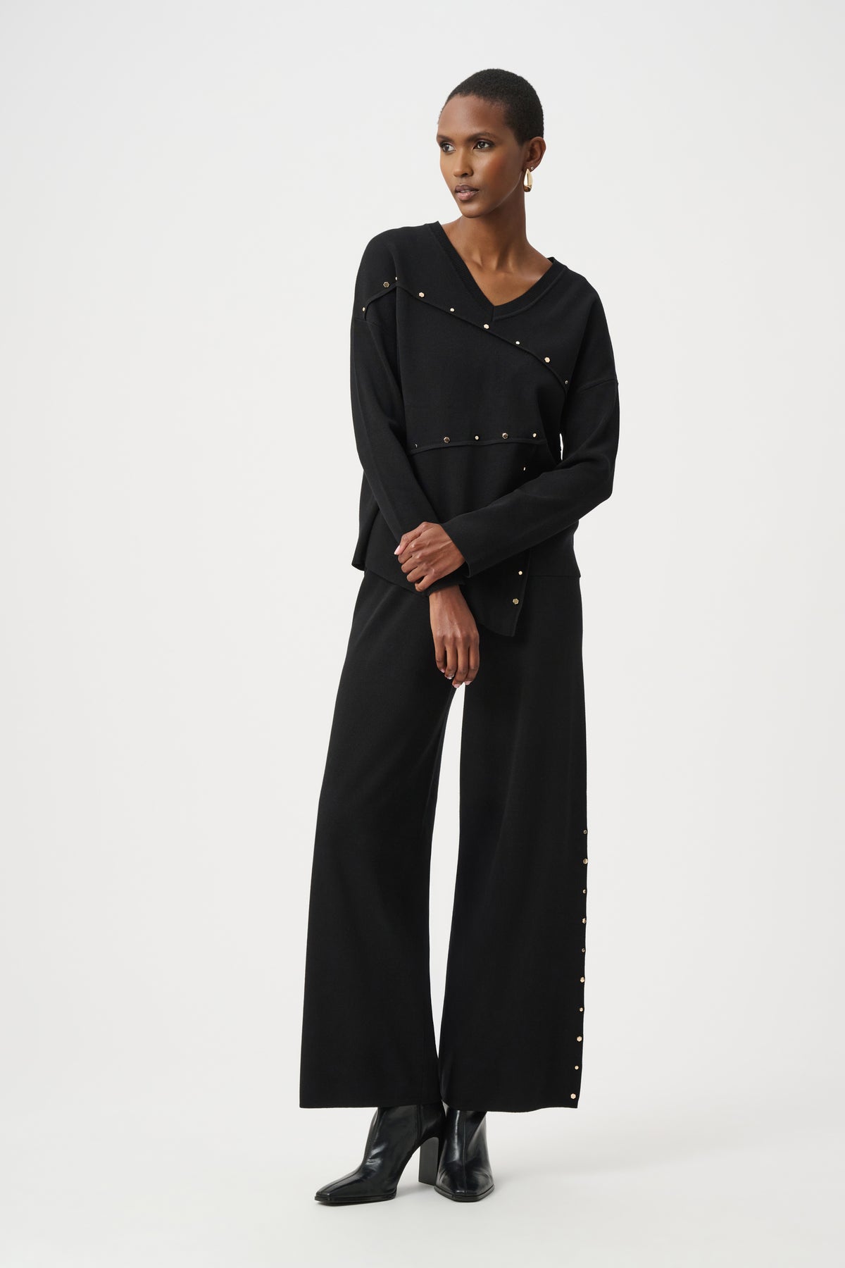 Joseph Ribkoff Black Asymmetric Sweater With Metal Stud Detail