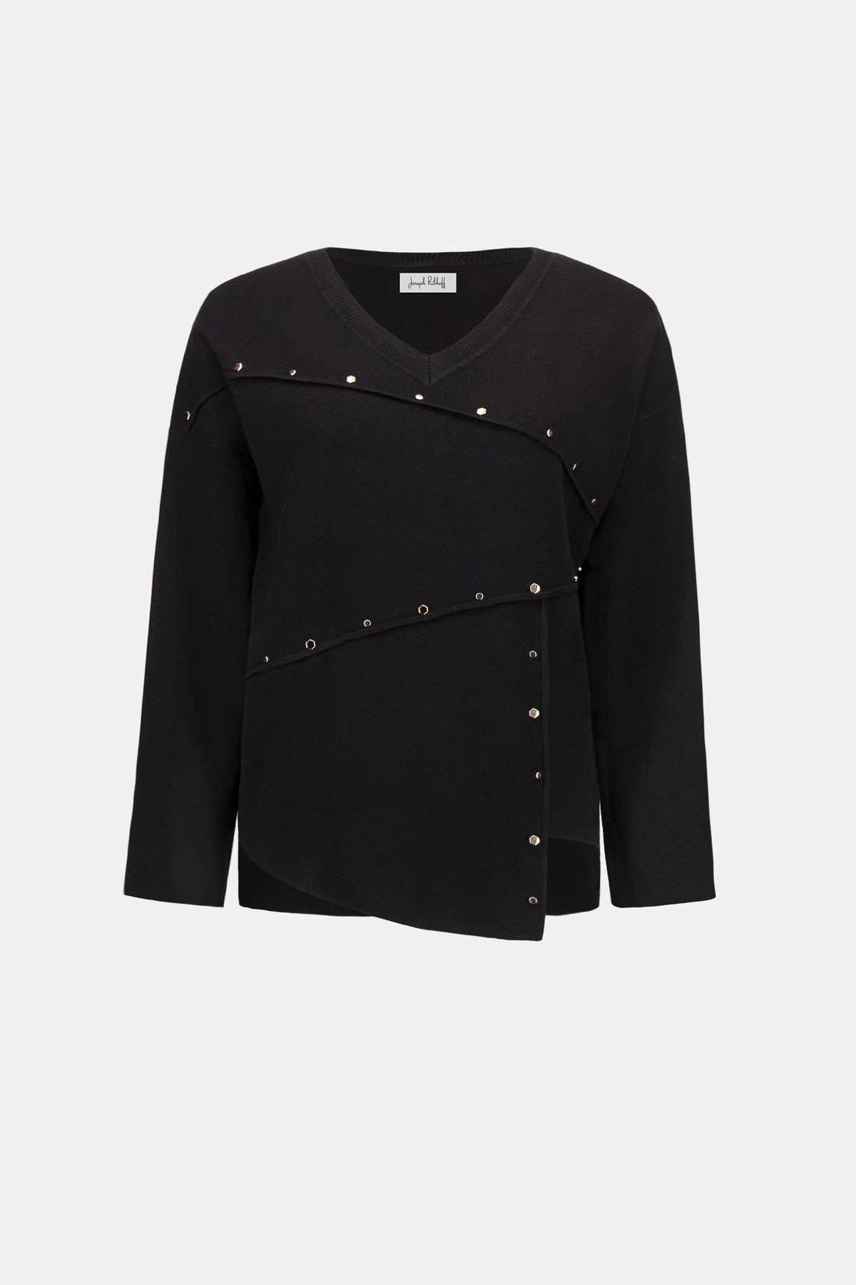 Joseph Ribkoff Black Asymmetric Sweater With Metal Stud Detail