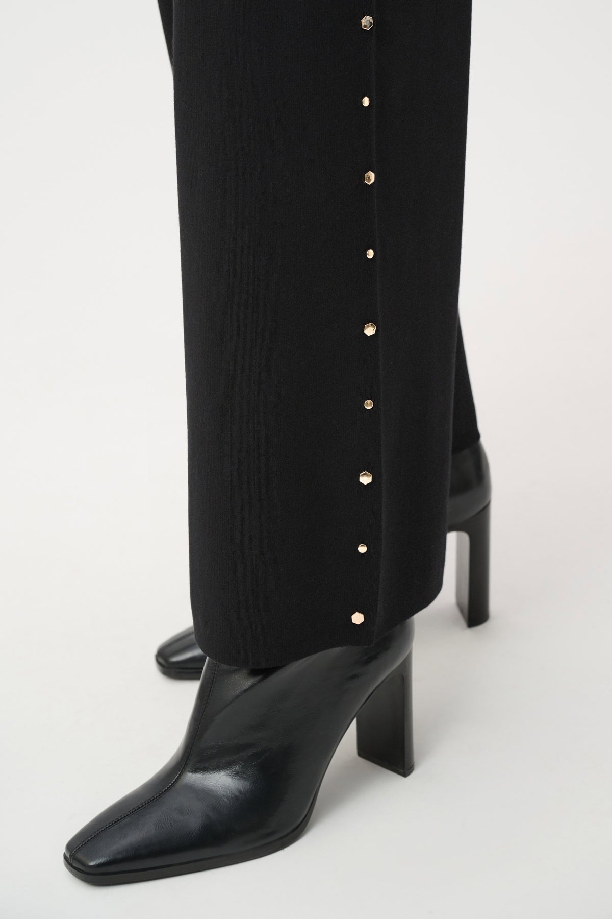 Joseph Ribkoff Black Wide Leg Pull-On Sweater Pants With Metal Stud Detail