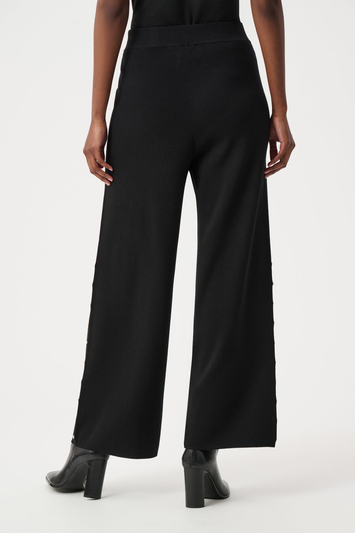 Joseph Ribkoff Black Wide Leg Pull-On Sweater Pants With Metal Stud Detail