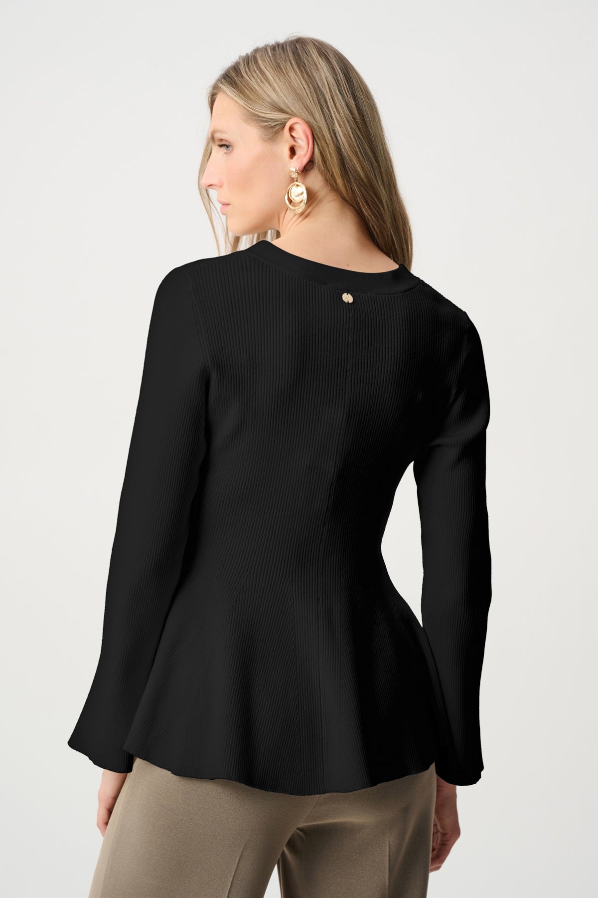 Joseph Ribkoff Black Cotton Knit Fit And Flare Peplum Cardigan