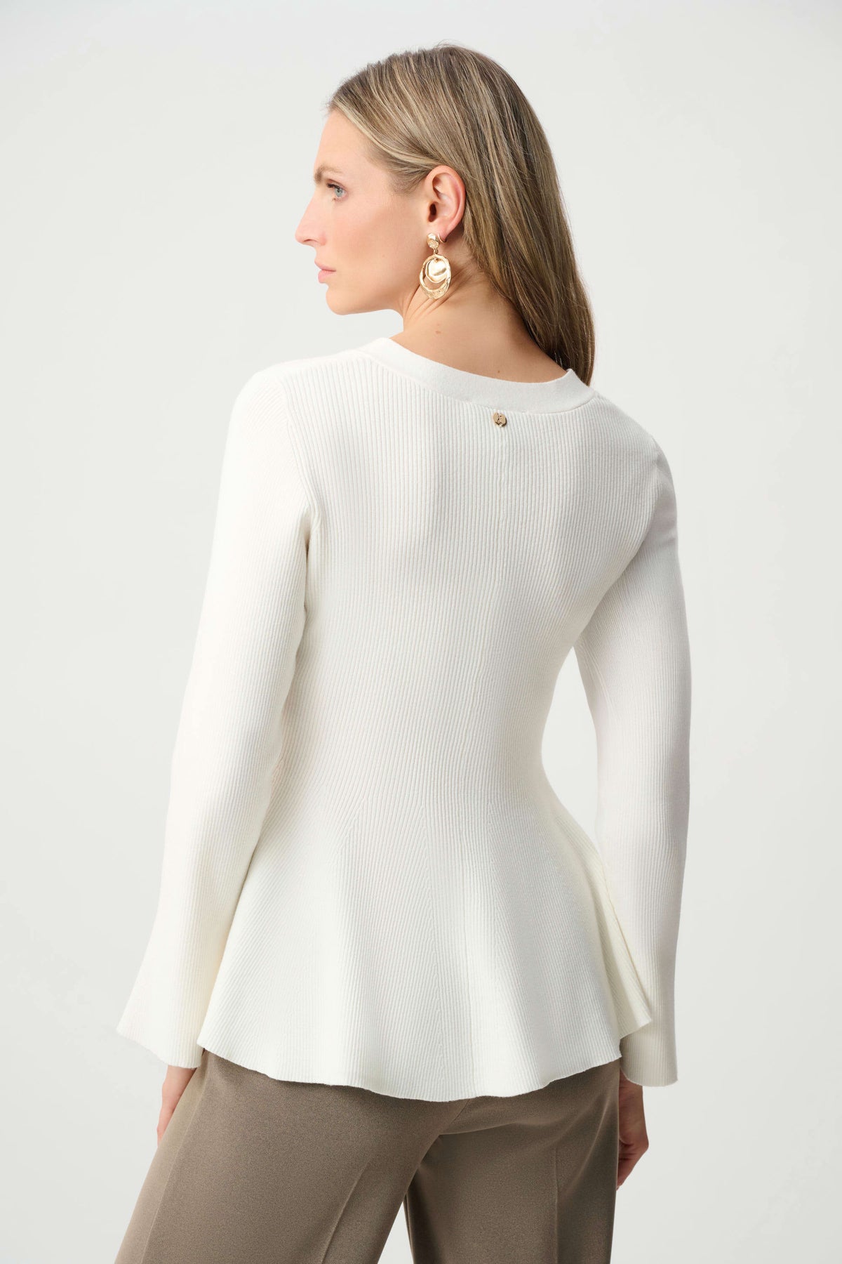 Joseph Ribkoff Winter White Cotton Knit Fit And Flare Peplum Cardigan