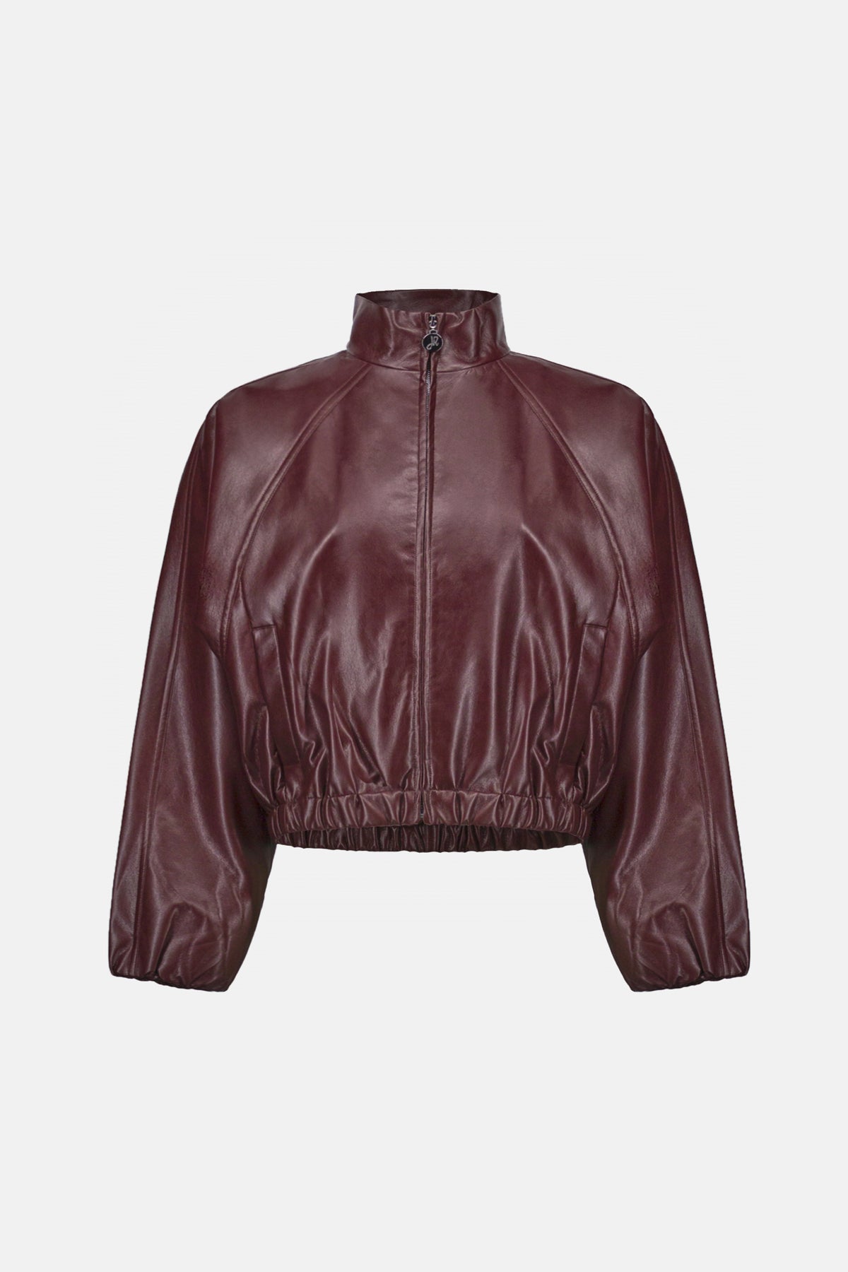 Joseph Ribkoff Burgundy Leatherette Mock-Neck Bomber Jacket