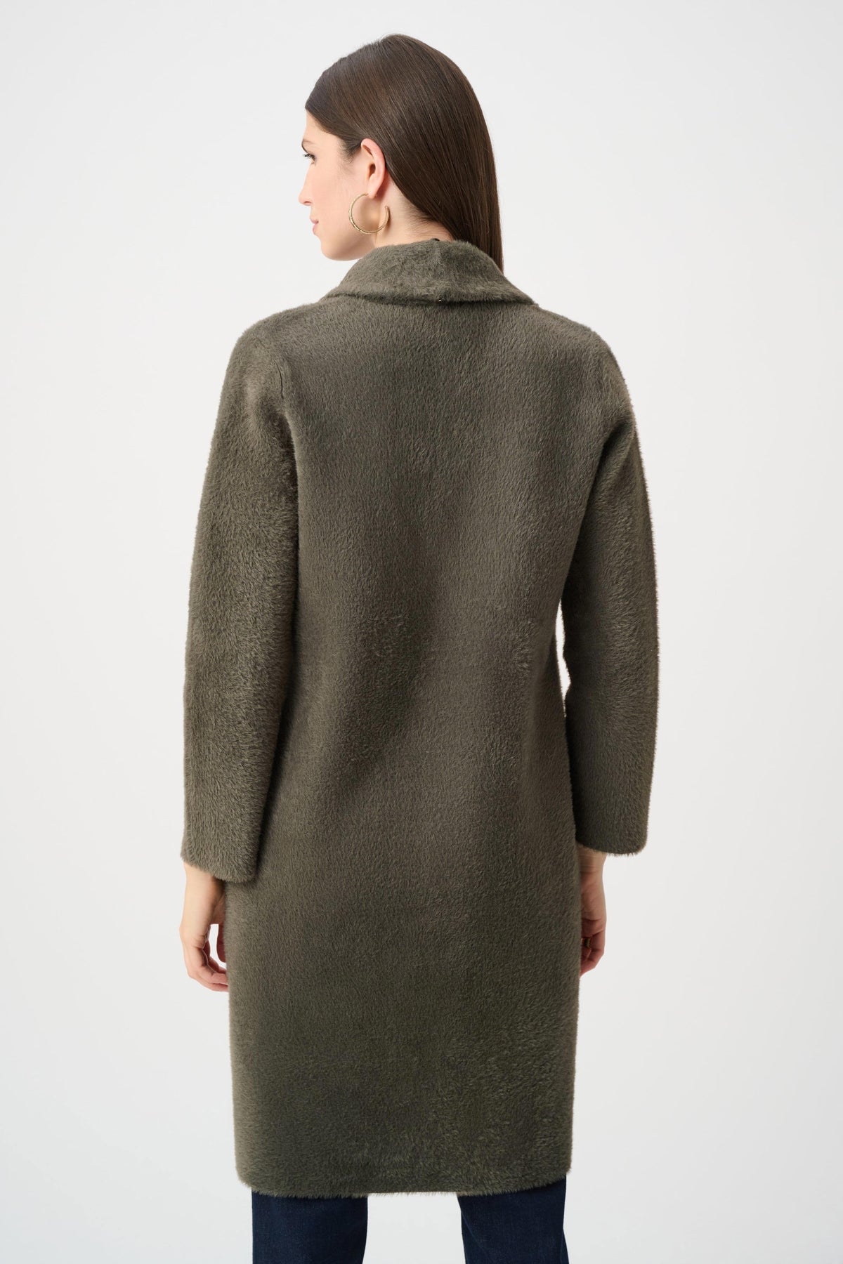 Joseph Ribkoff Avocado Feather Yarn Knit Coat With Detachable Faux Fur Collar