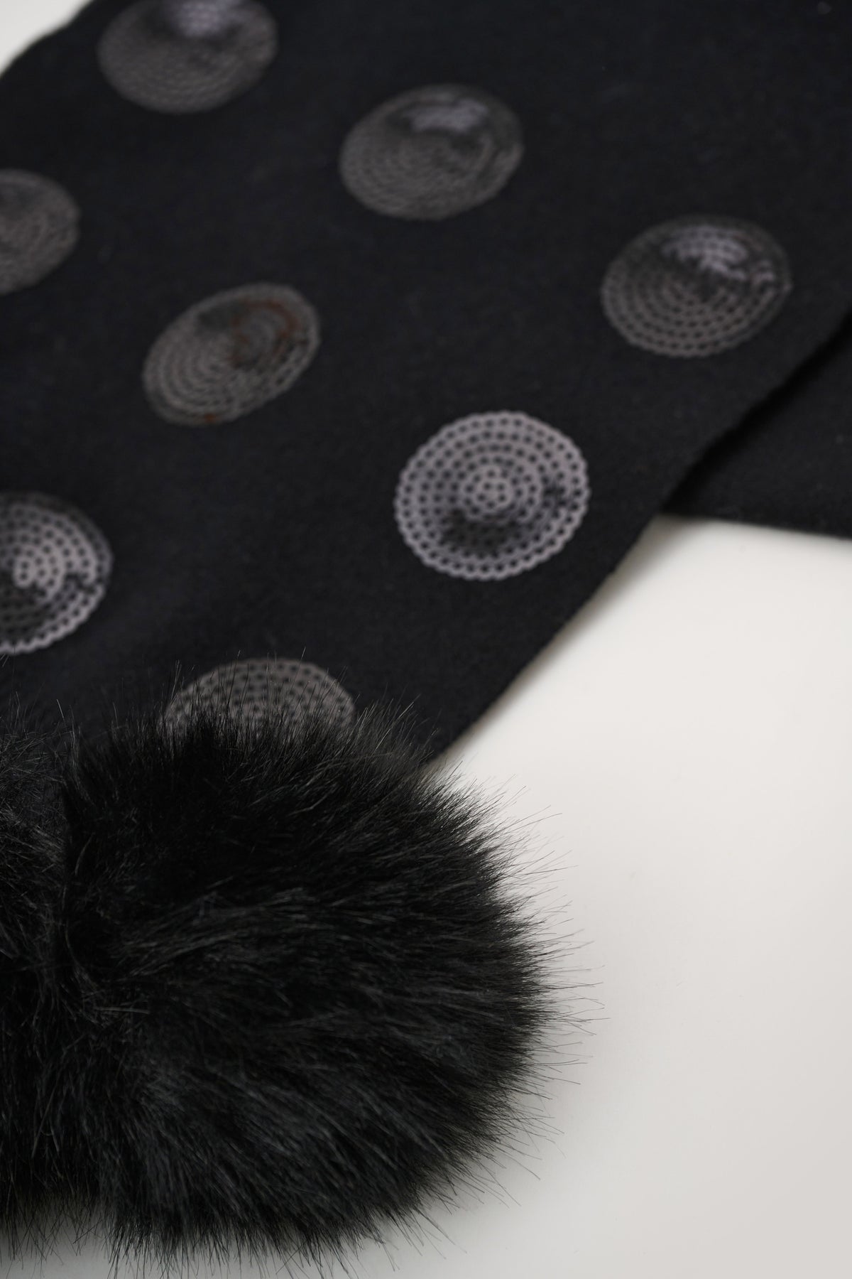 Joseph Ribkoff Black Knit Scarf With Pompoms And Sequins