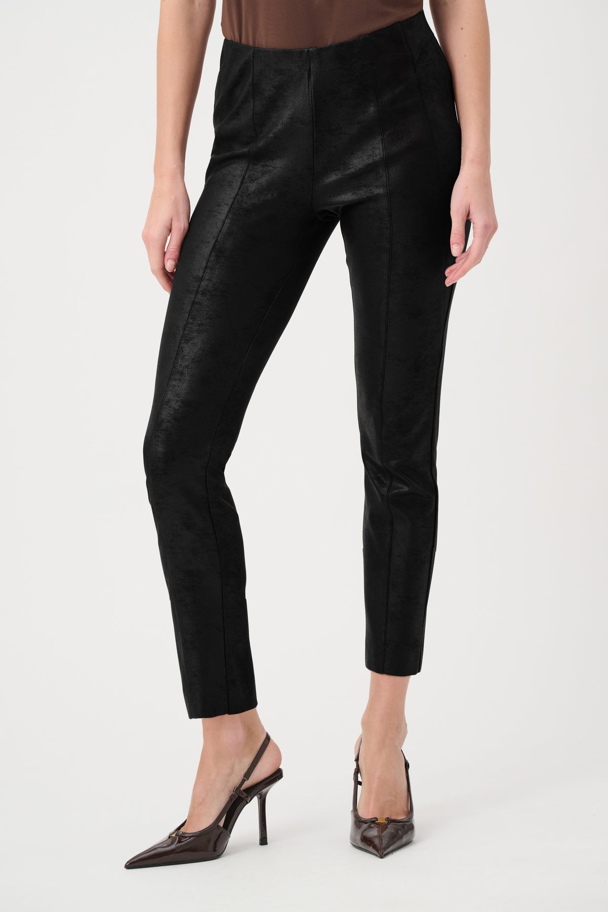 Joseph Ribkoff Black Foiled Knit Slim-Fit Pants
