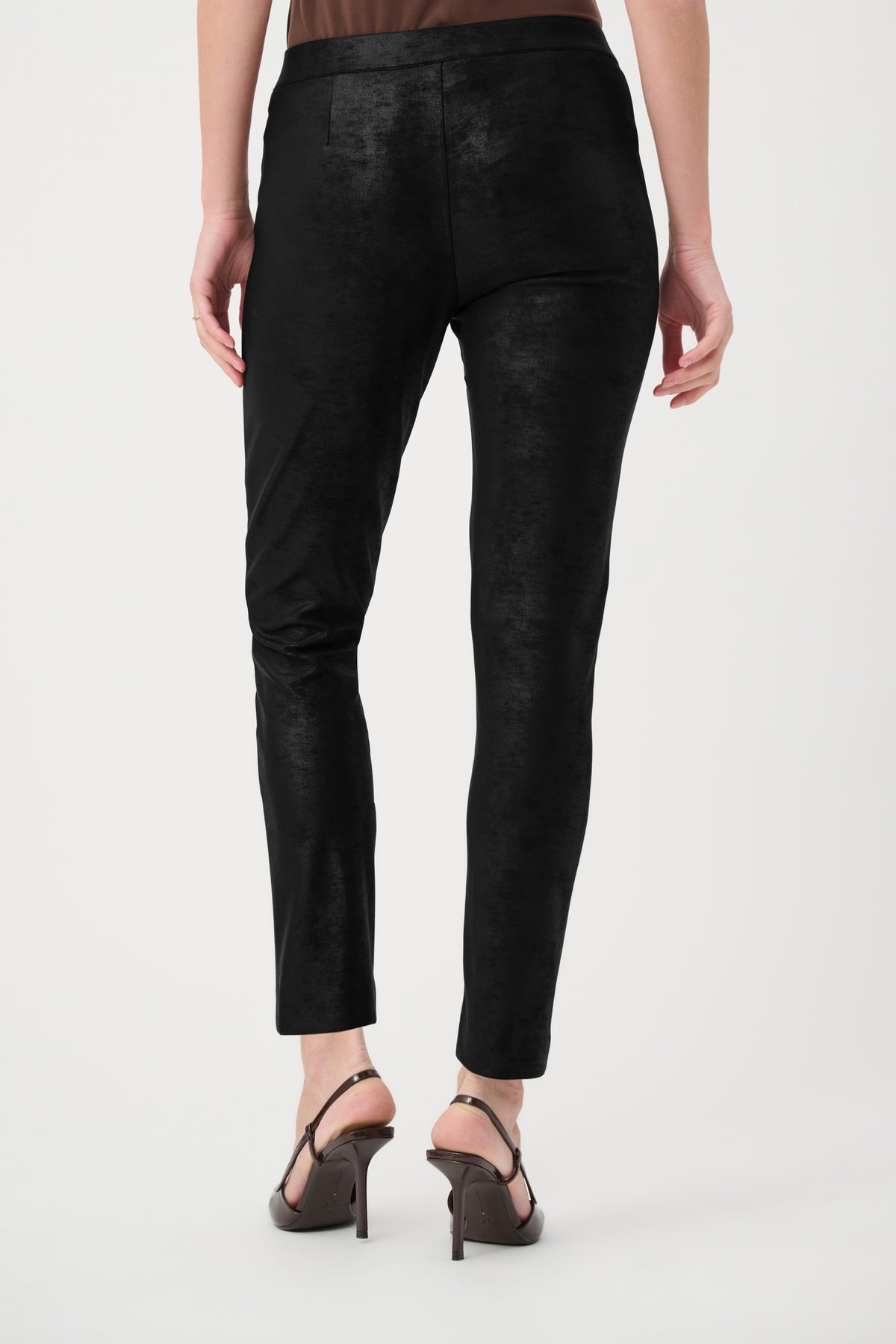 Joseph Ribkoff Black Foiled Knit Slim-Fit Pants