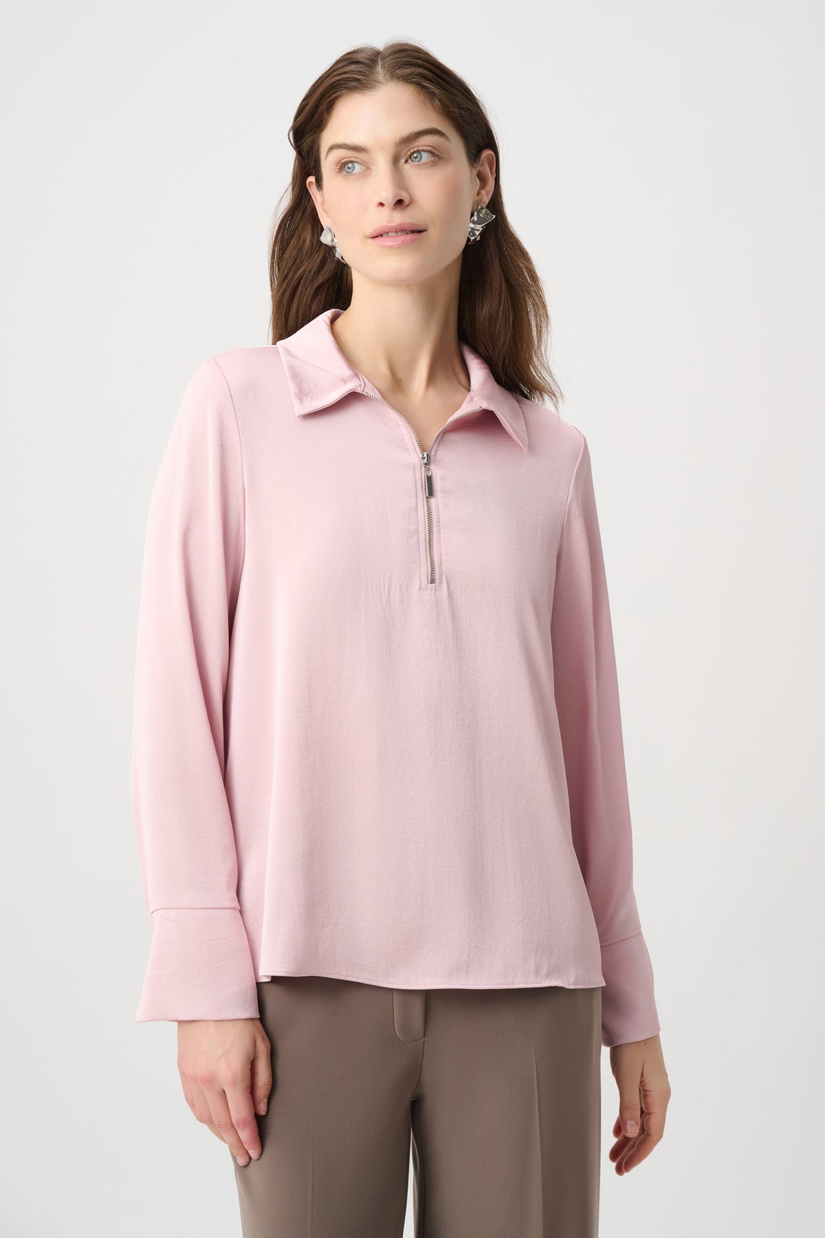 Joseph Ribkoff Soft Blush Recycled Satin Shirt collar Top
