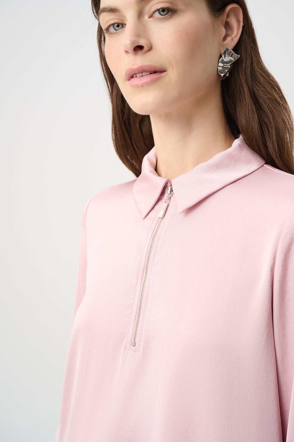 Joseph Ribkoff Soft Blush Recycled Satin Shirt collar Top