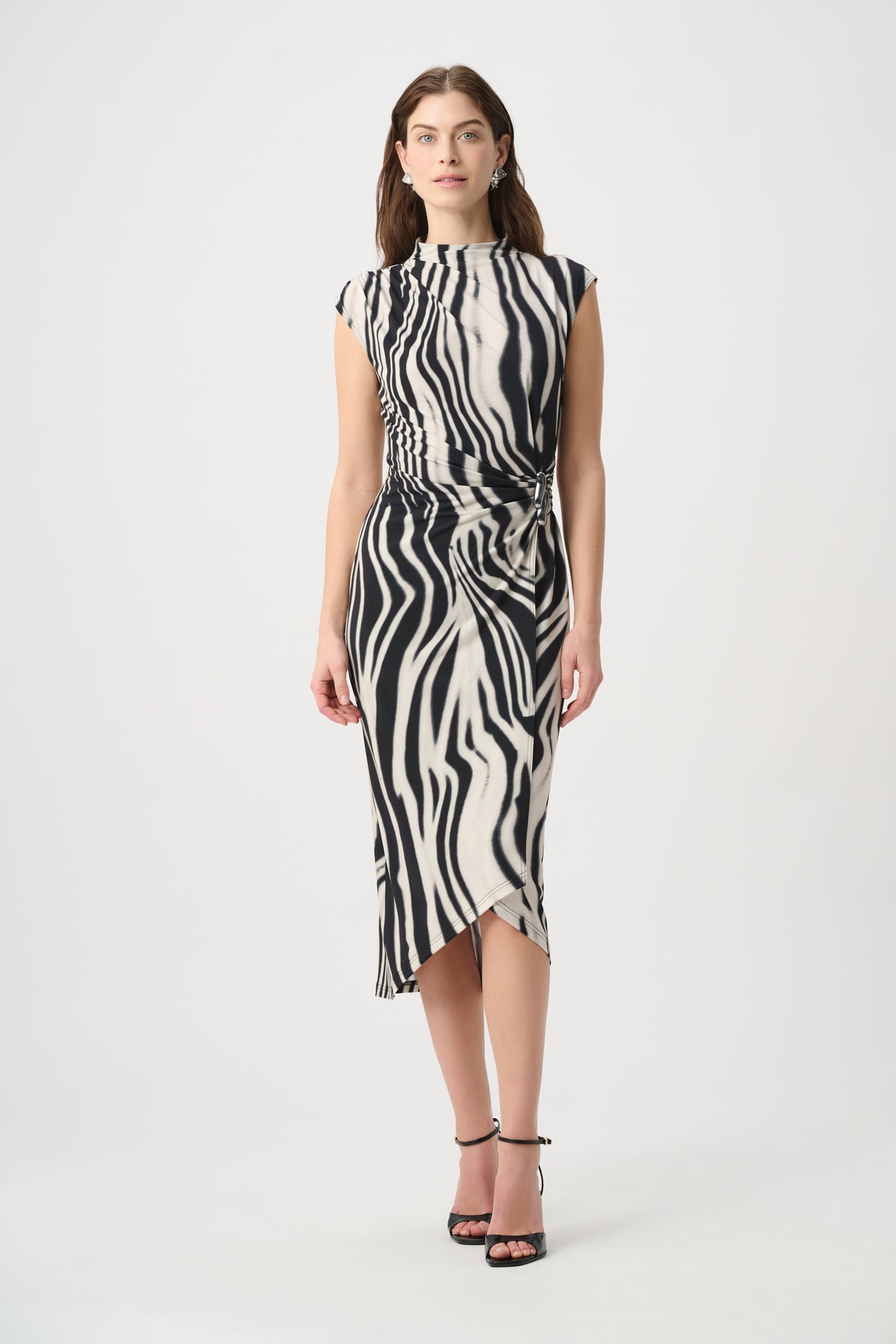 Joseph Ribkoff Black/Off White Animal Print Wrap Dress