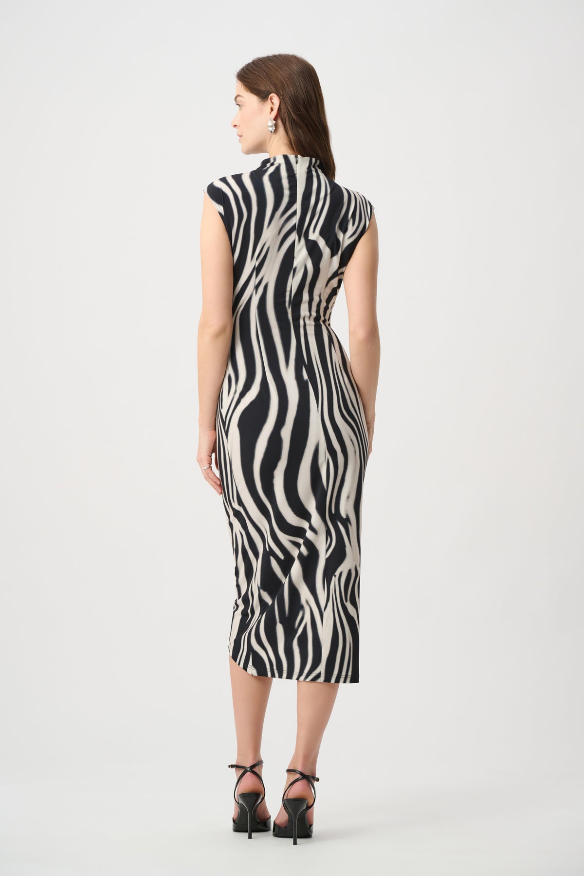 Joseph Ribkoff Black/Off White Animal Print Wrap Dress