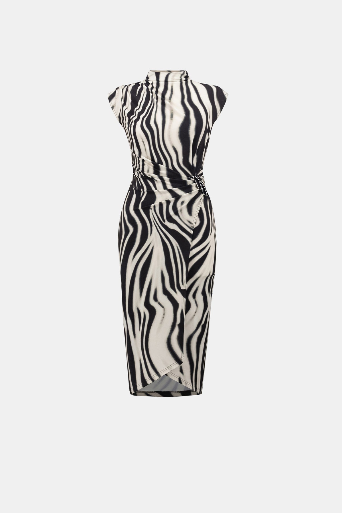 Joseph Ribkoff Black/Off White Animal Print Wrap Dress