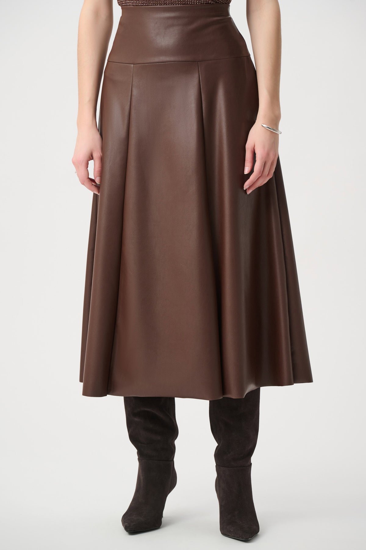 Joseph Ribkoff Mahogany Leatherette Flared Midi Skirt