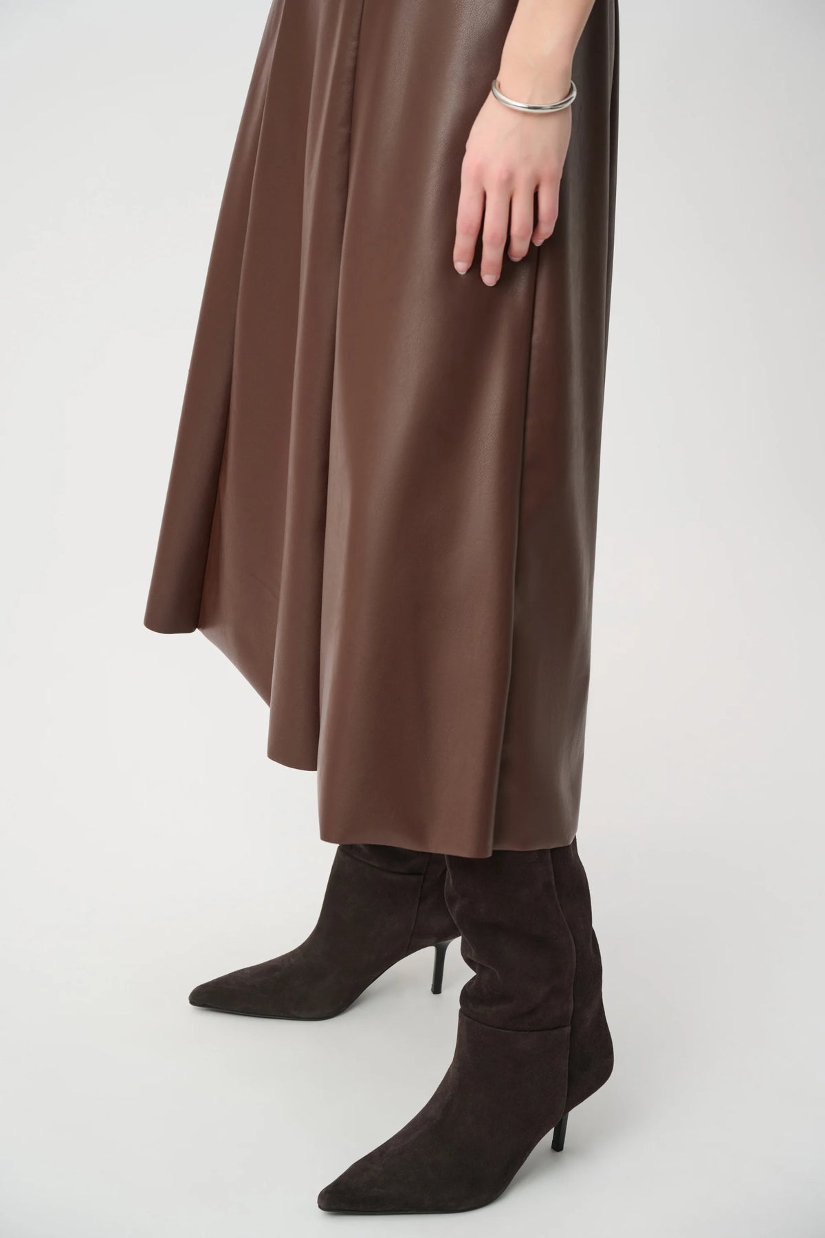 Joseph Ribkoff Mahogany Leatherette Flared Midi Skirt
