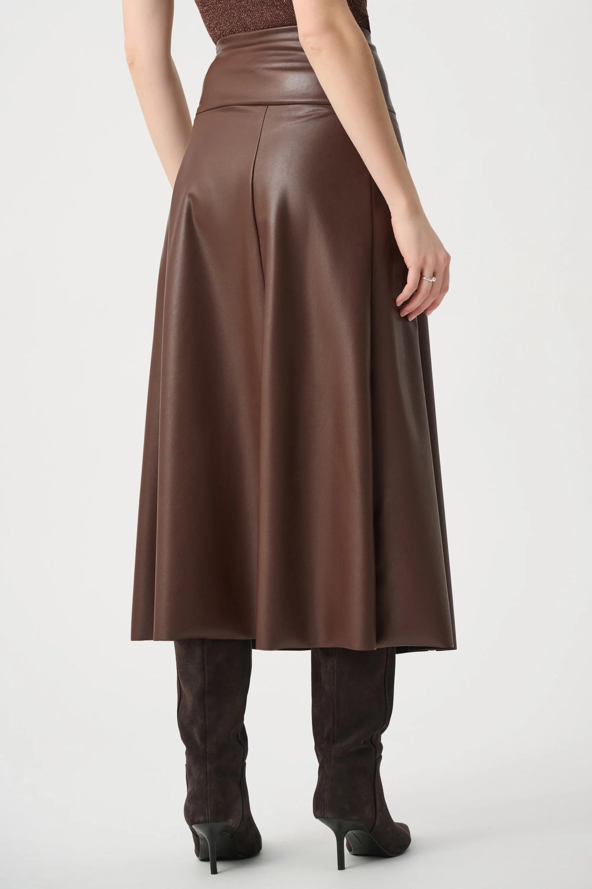 Joseph Ribkoff Mahogany Leatherette Flared Midi Skirt