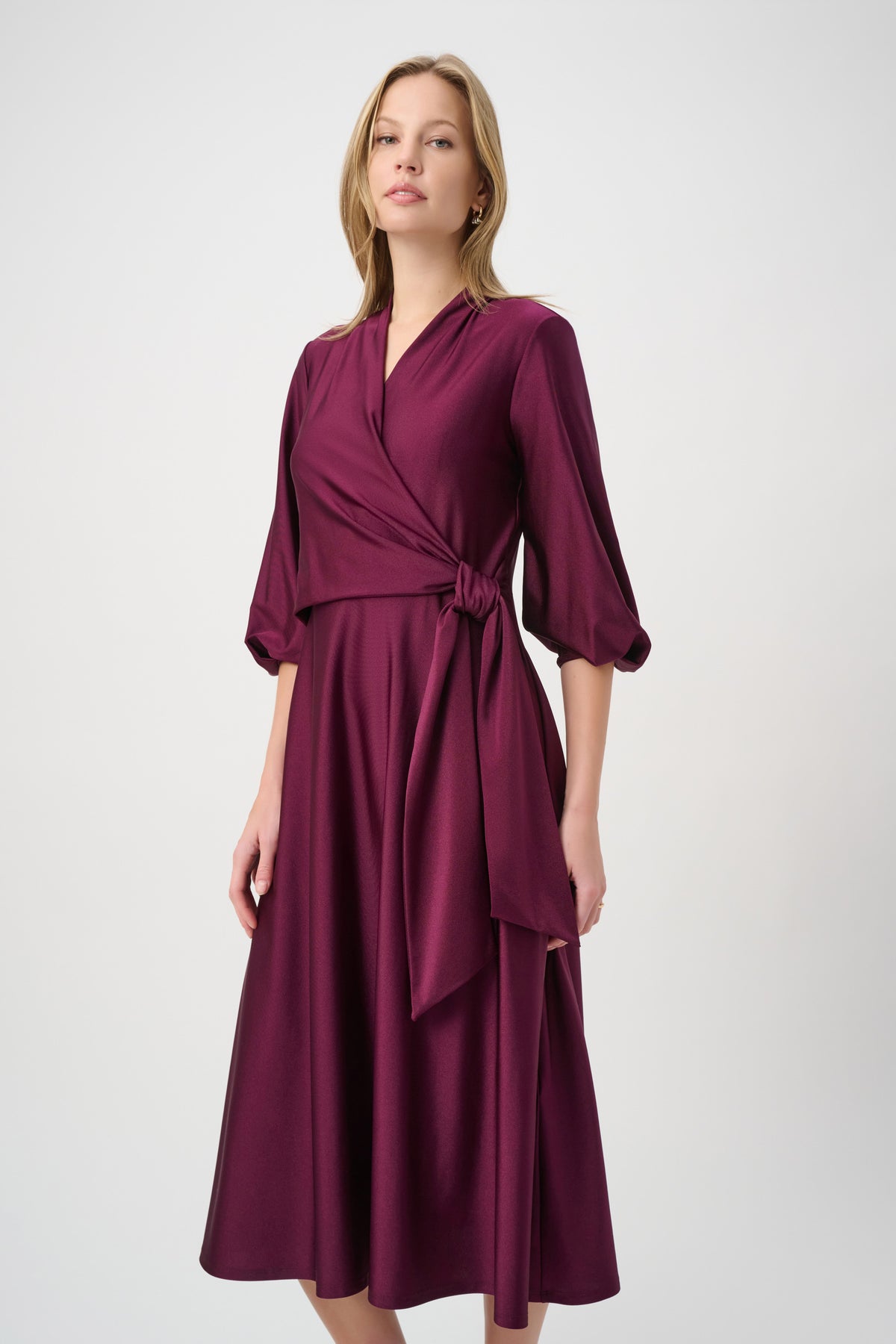 Joseph Ribkoff Elderberry Knit Satin Flowy Wrap Dress