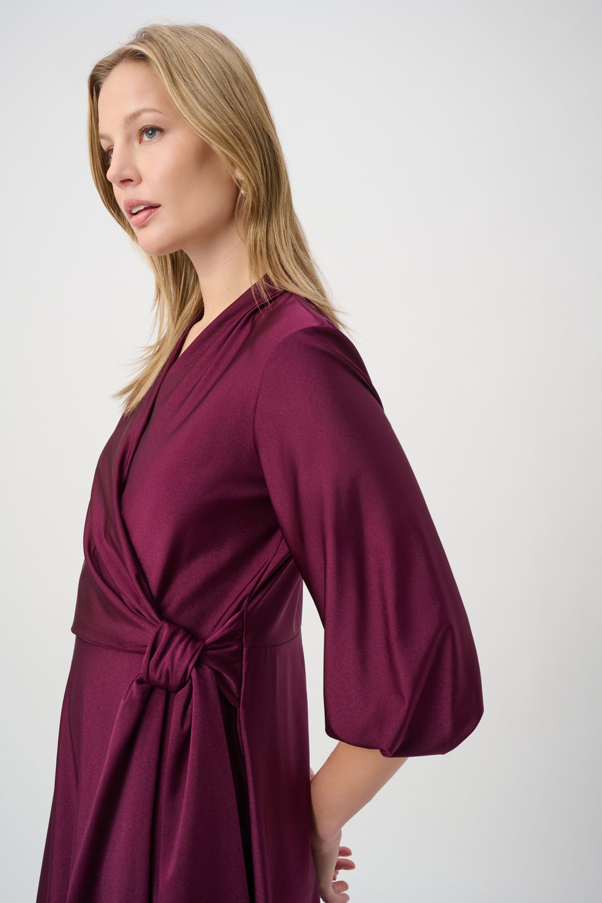 Joseph Ribkoff Elderberry Knit Satin Flowy Wrap Dress