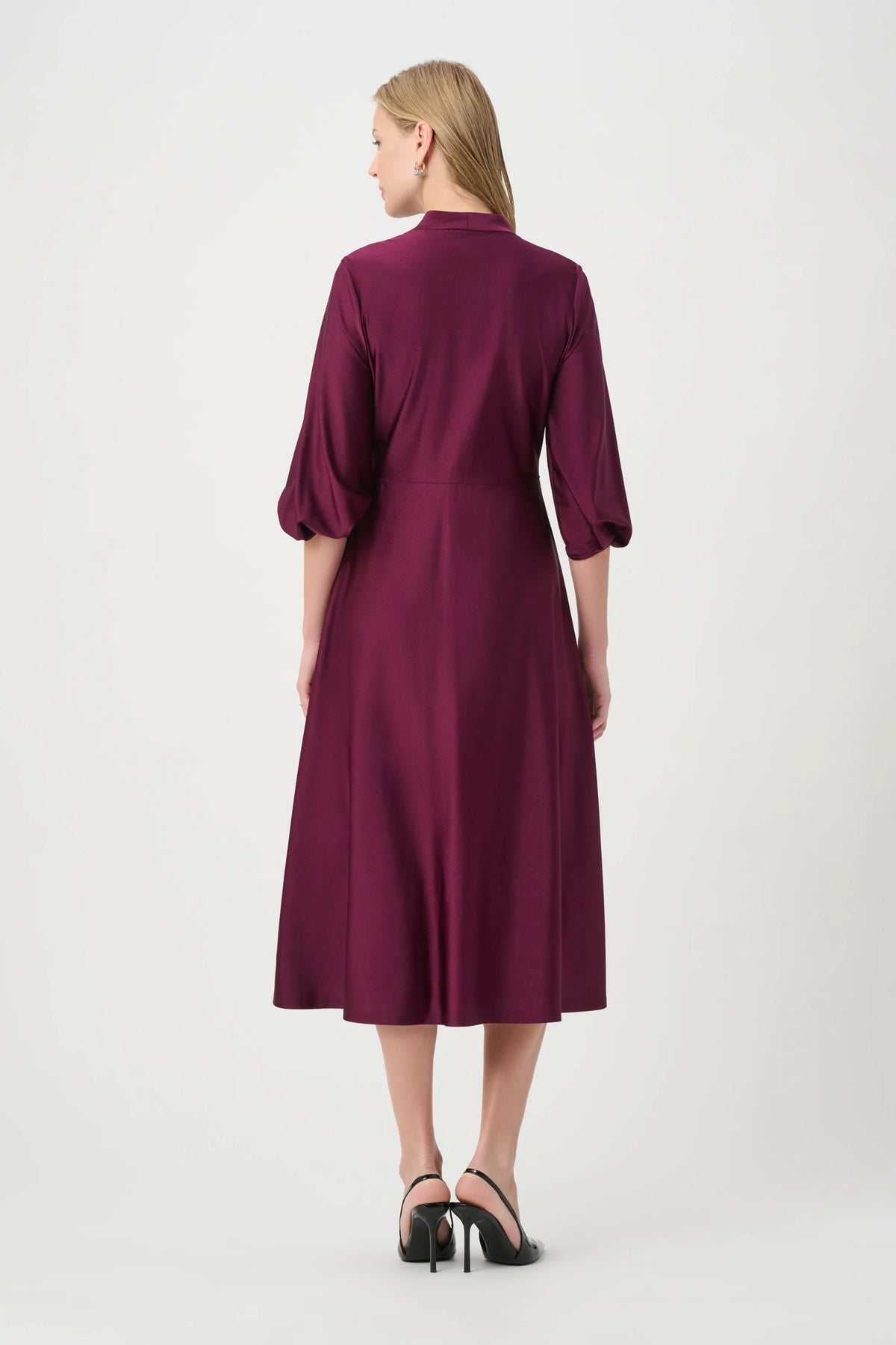 Joseph Ribkoff Elderberry Knit Satin Flowy Wrap Dress