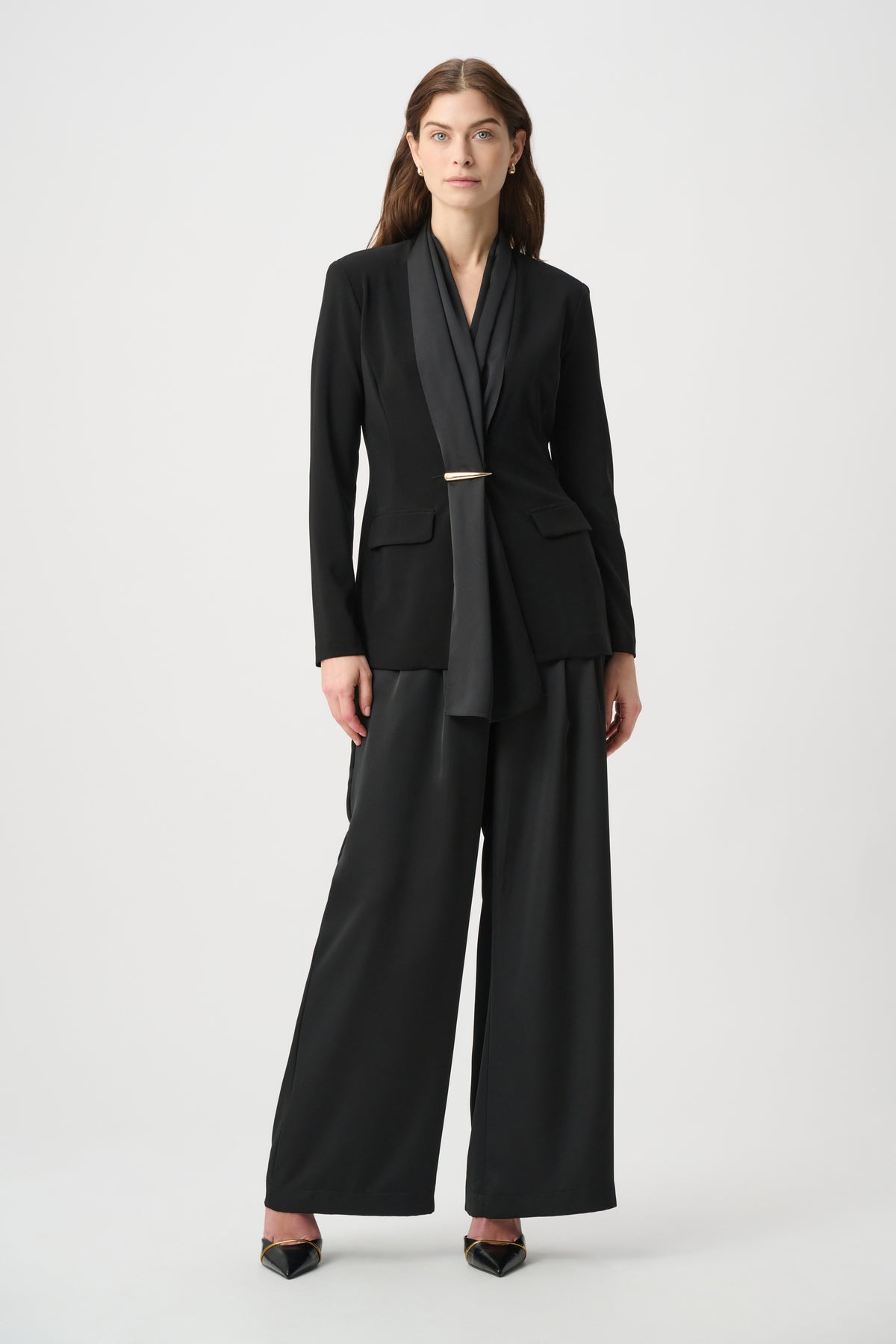 Joseph Ribkoff Black Recycled Satin Wide-Leg Pants