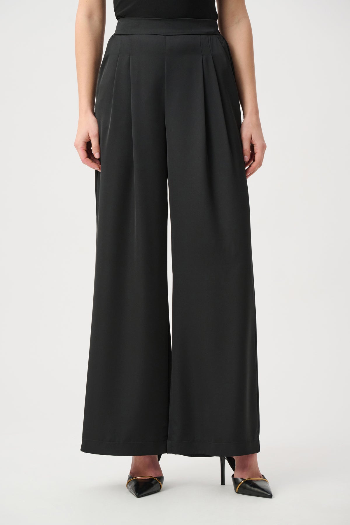 Joseph Ribkoff Black Recycled Satin Wide-Leg Pants