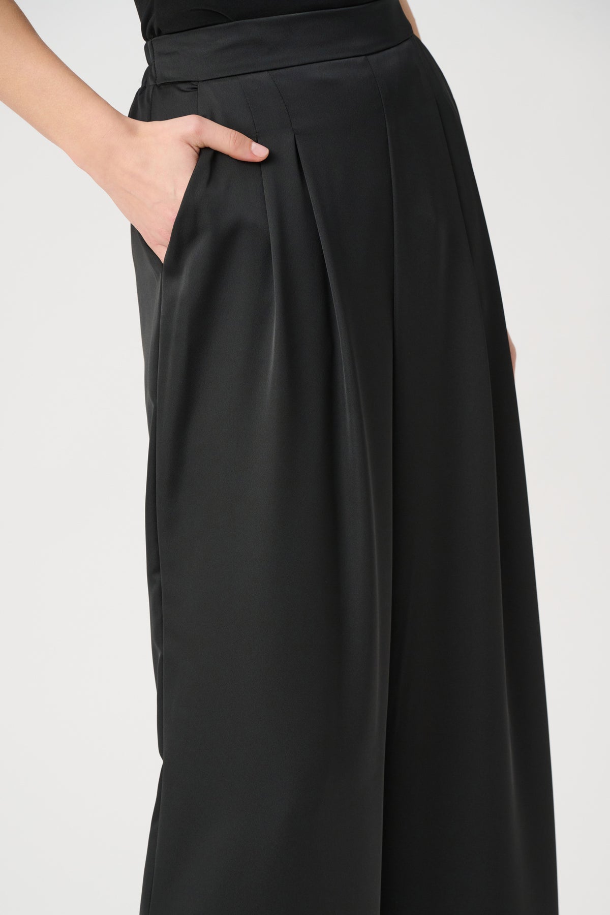 Joseph Ribkoff Black Recycled Satin Wide-Leg Pants