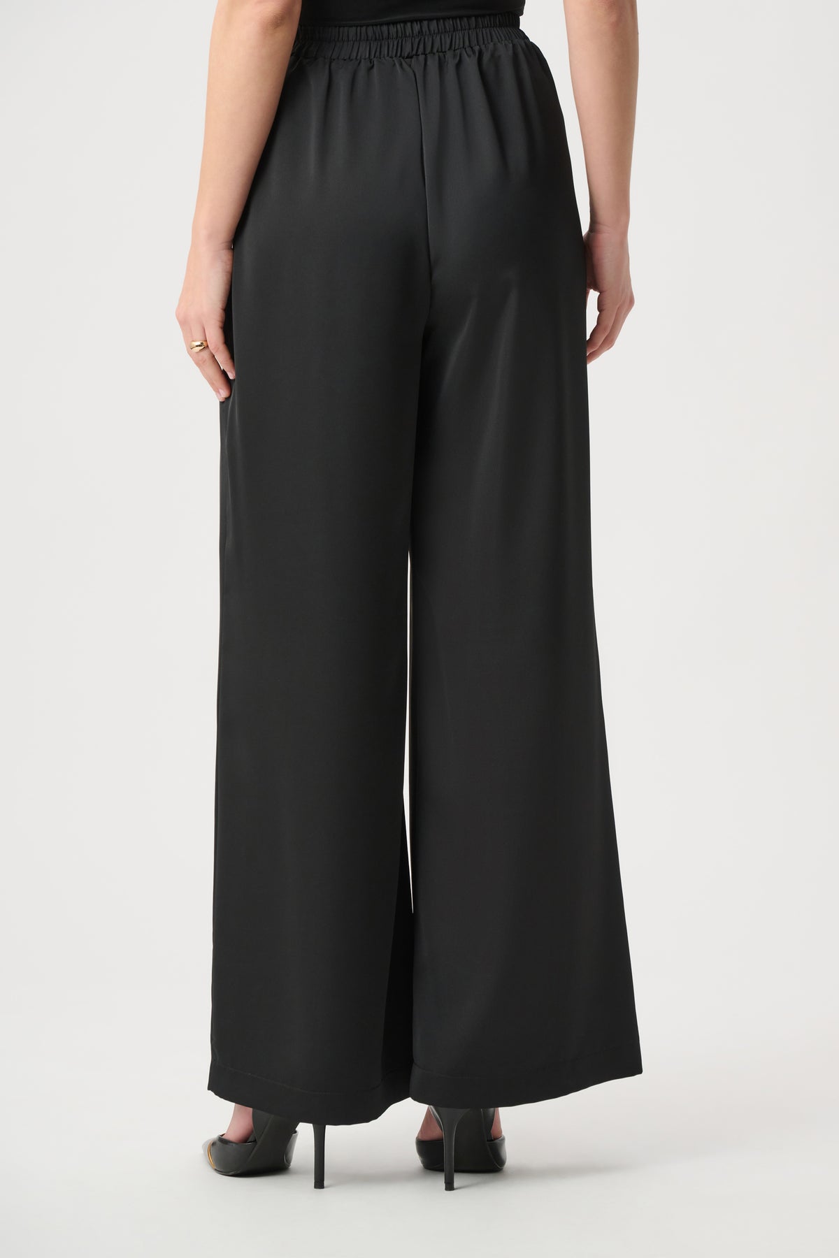 Joseph Ribkoff Black Recycled Satin Wide-Leg Pants