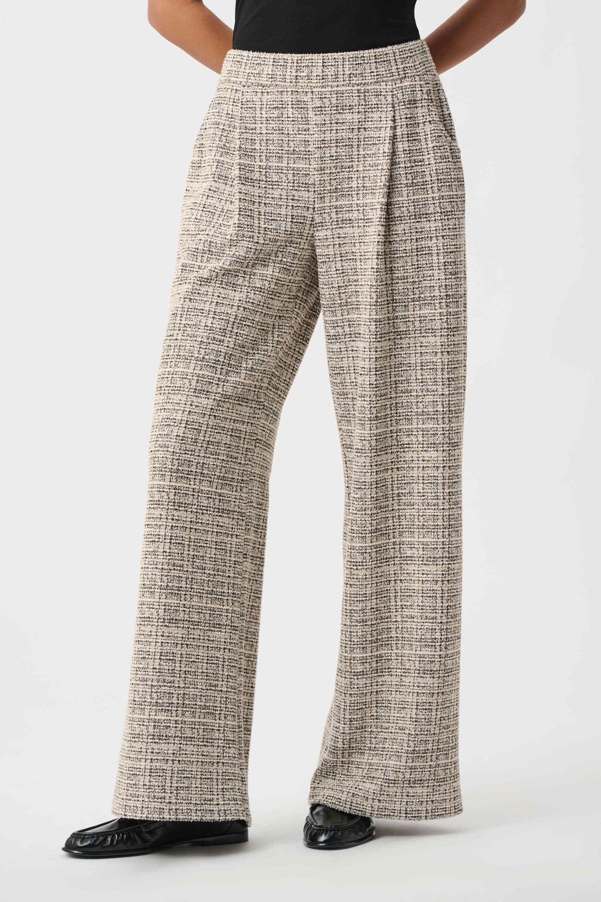 Joseph Ribkoff Beige/Multi Plaid Boucle Wide-Leg Pants