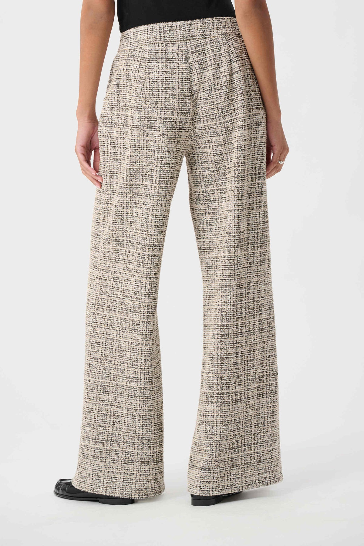 Joseph Ribkoff Beige/Multi Plaid Boucle Wide-Leg Pants