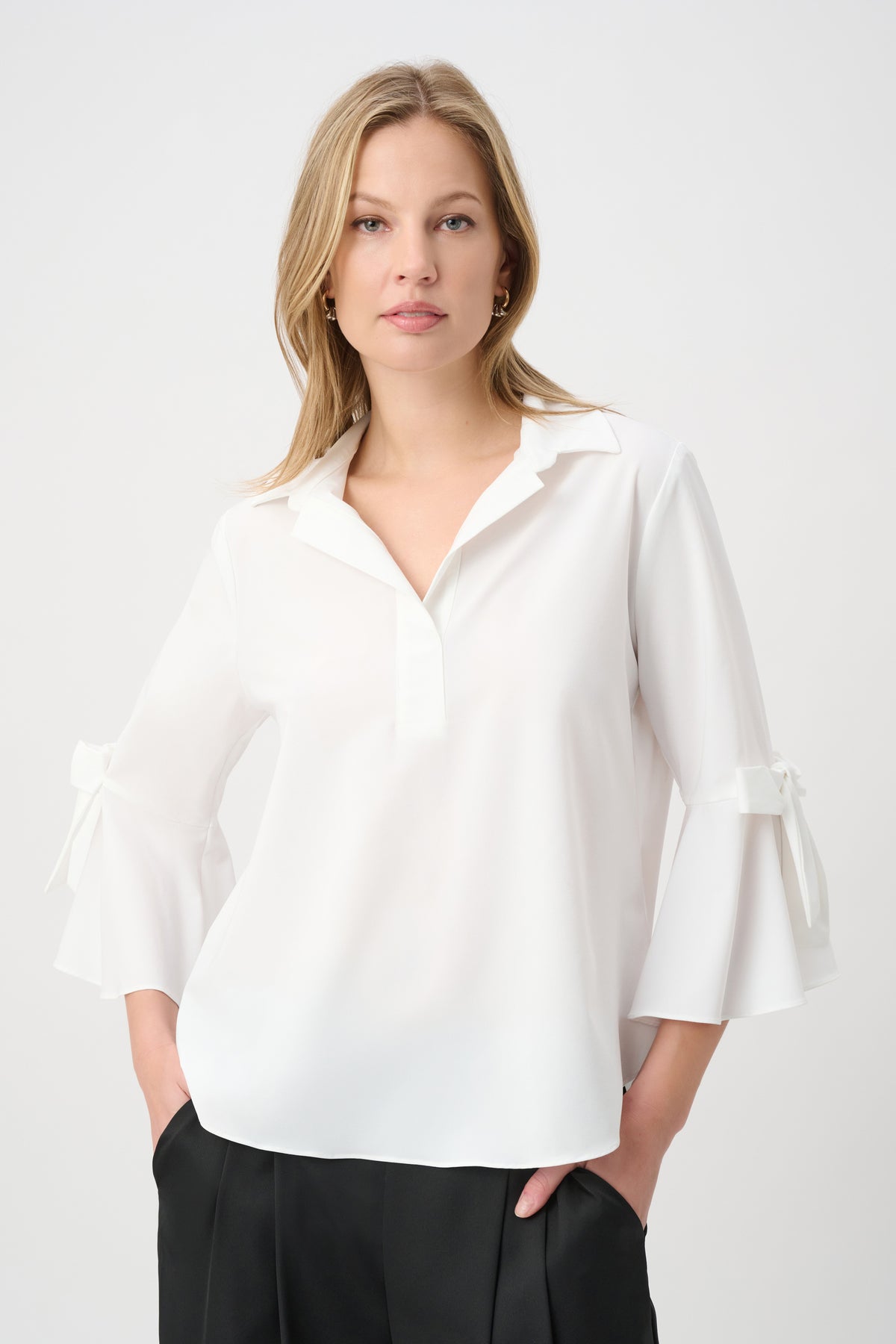 Joseph Ribkoff White Trapeze Tunic with Bow Detail