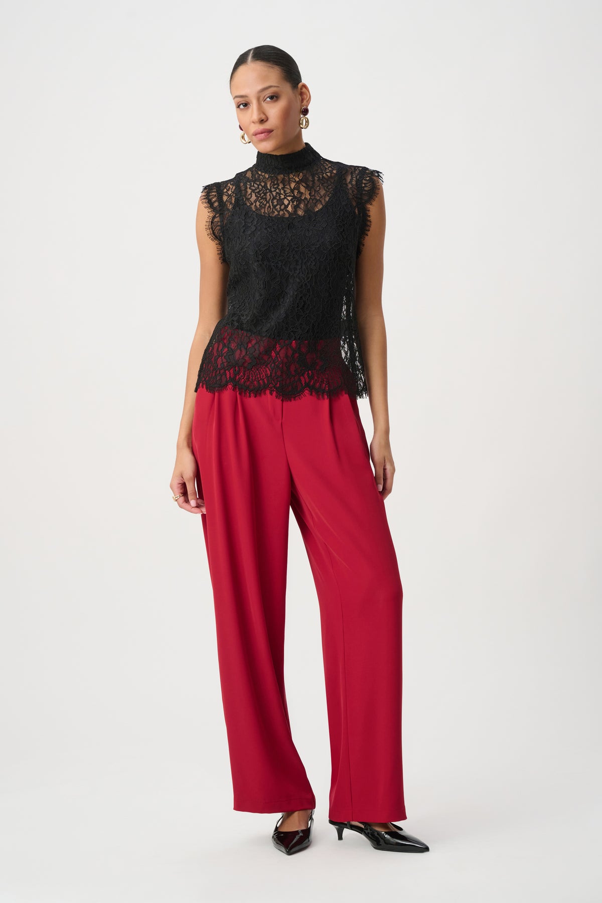 Joseph Ribkoff Black Lace Mock Neck Fitted Top