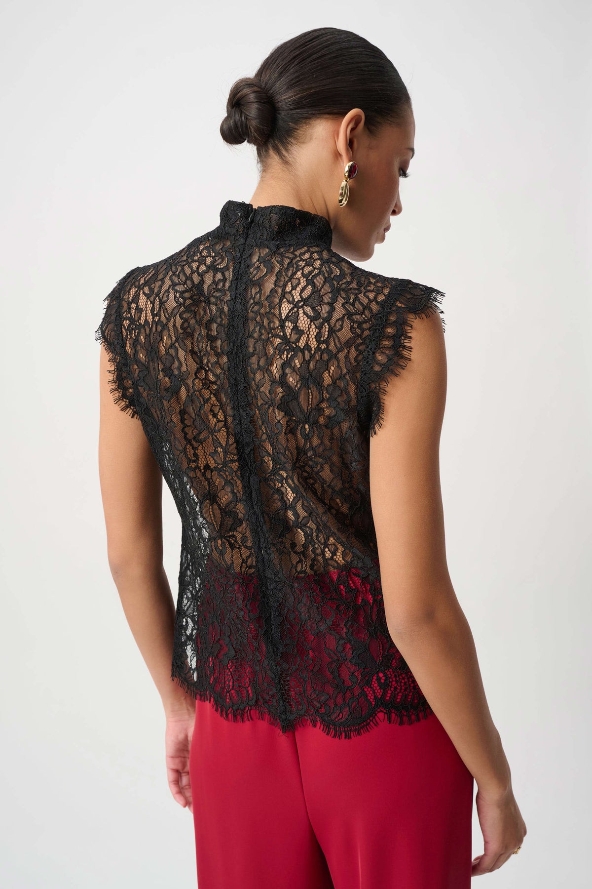 Joseph Ribkoff Black Lace Mock Neck Fitted Top
