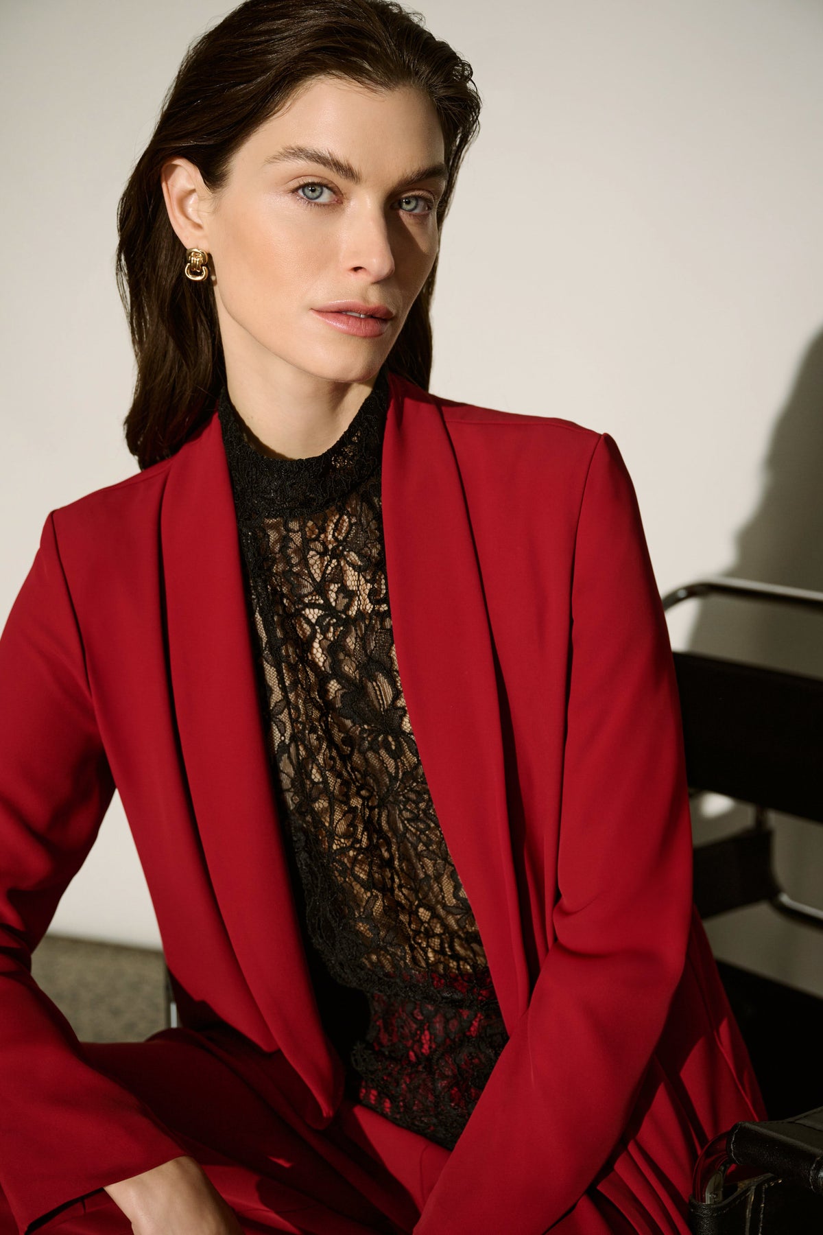 Joseph Ribkoff Black Lace Mock Neck Fitted Top