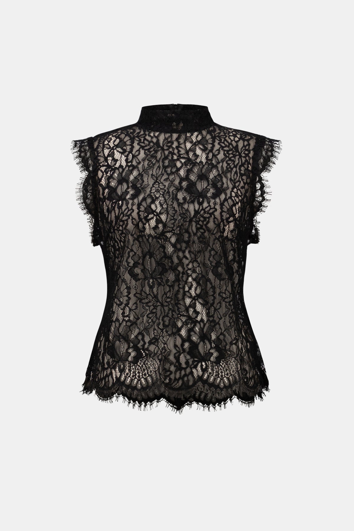 Joseph Ribkoff Black Lace Mock Neck Fitted Top