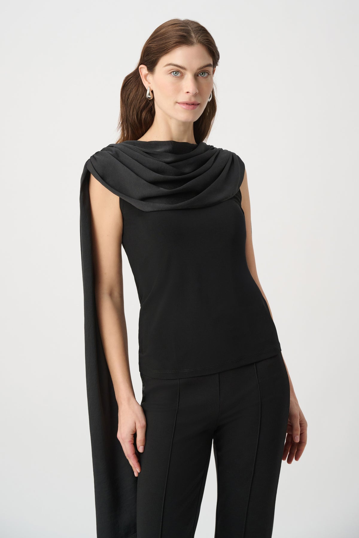 Joseph Ribkoff Black Scarf Collar Fitted Top