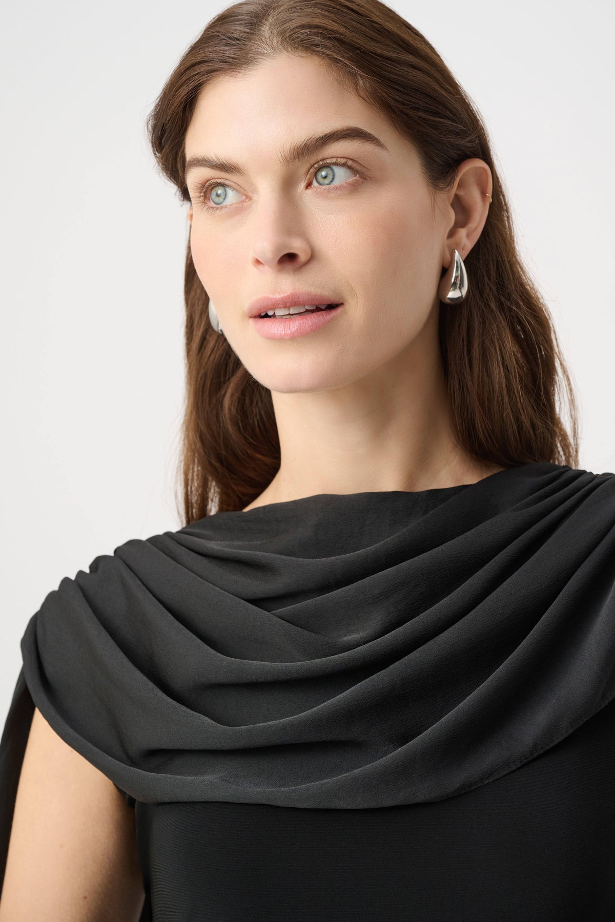 Joseph Ribkoff Black Scarf Collar Fitted Top