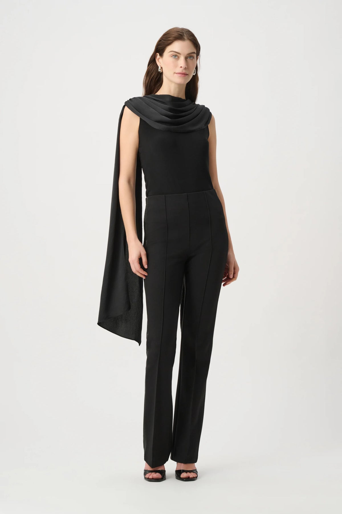 Joseph Ribkoff Black Scarf Collar Fitted Top