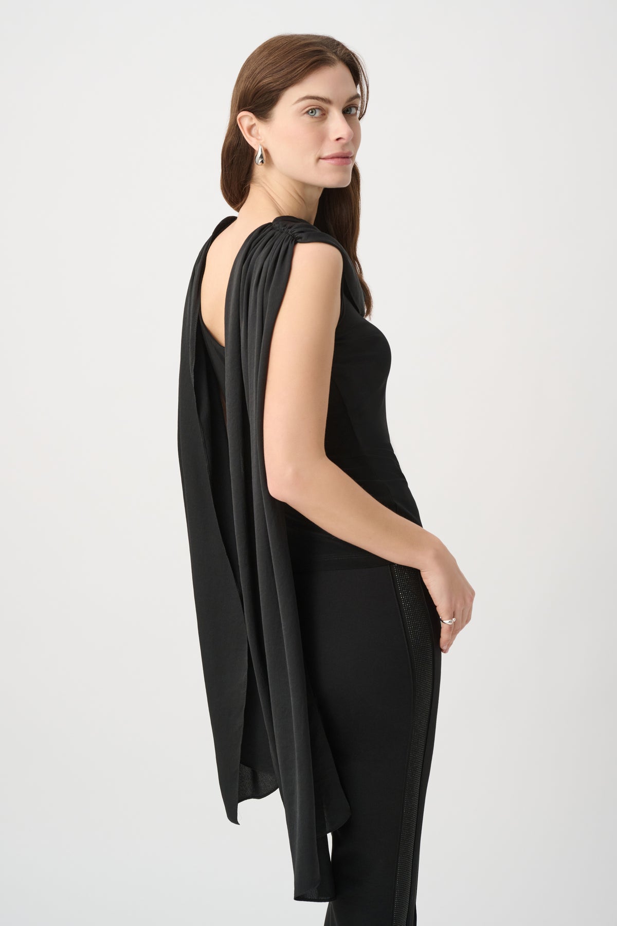 Joseph Ribkoff Black Scarf Collar Fitted Top