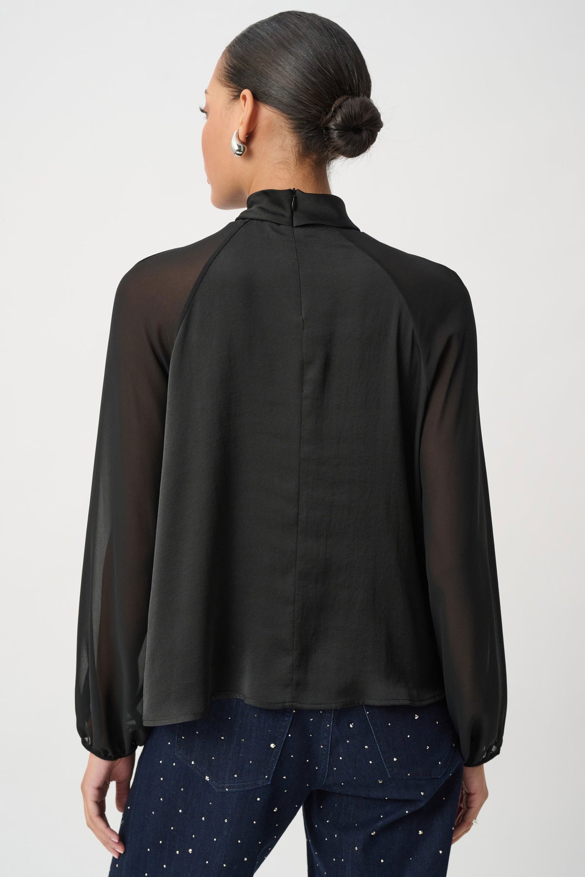 Joseph Ribkoff Black Satin Top With Chiffon Sleeves