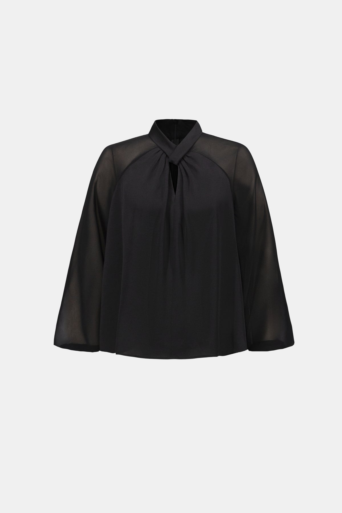 Joseph Ribkoff Black Satin Top With Chiffon Sleeves