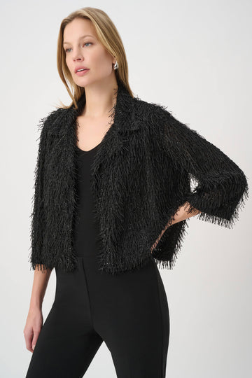 Joseph Ribkoff Black Fringed Short Blazer