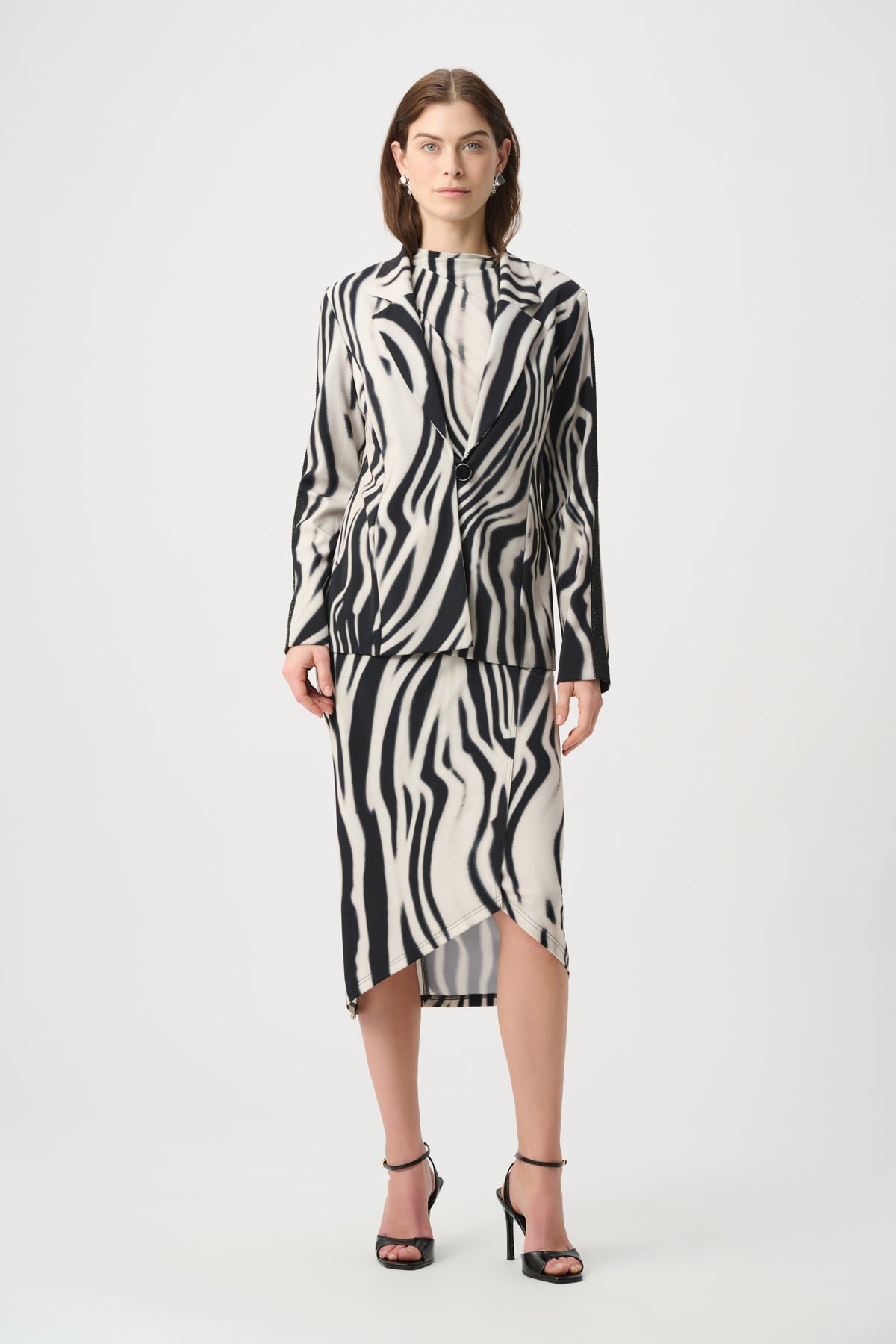Joseph Ribkoff Black/Off White Animal Print Blazer With Rhinestone